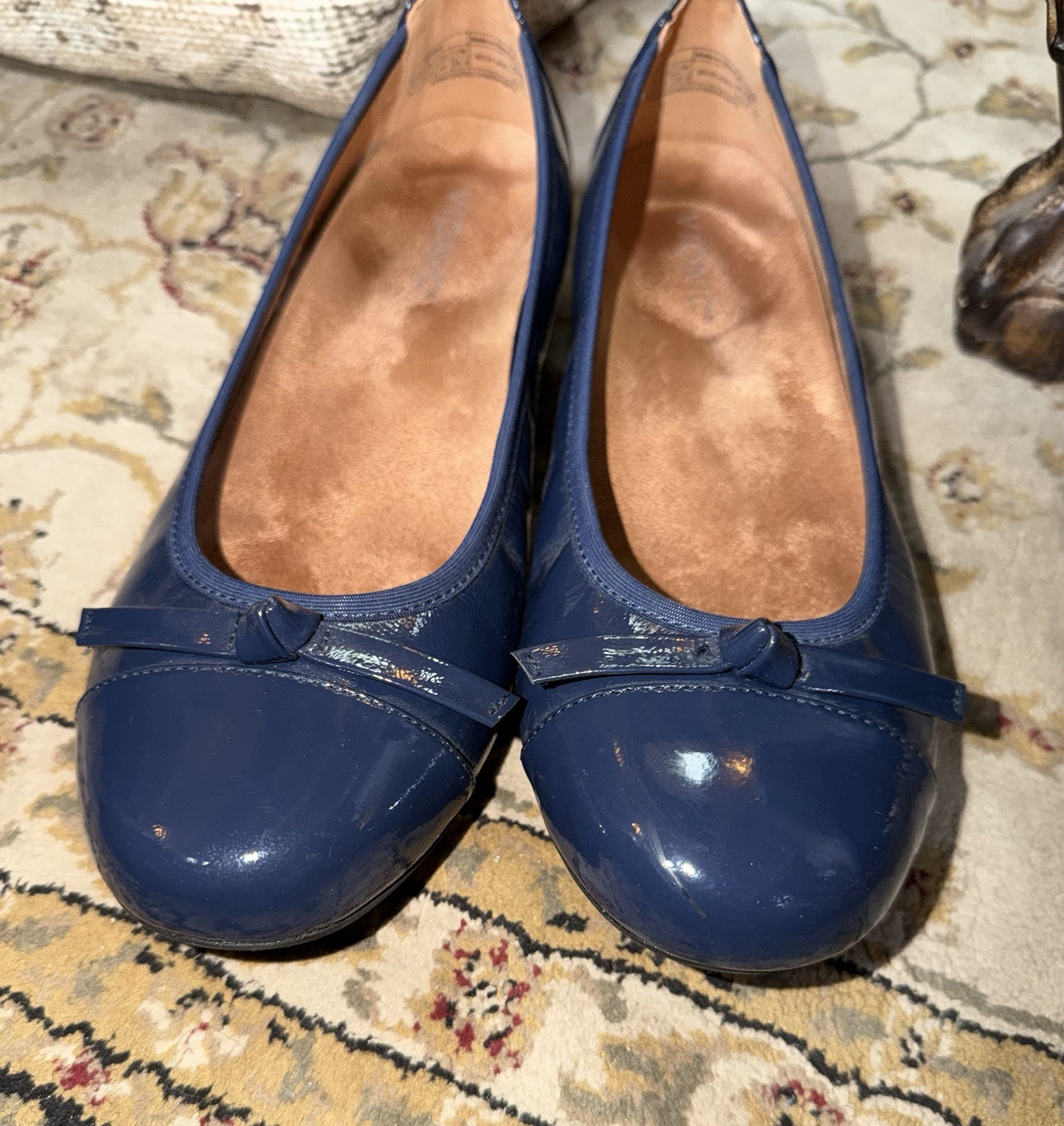 Vionic Women’s Blue Patent Leather Ballet Flats Comfort Slip-On Bow Round Toe