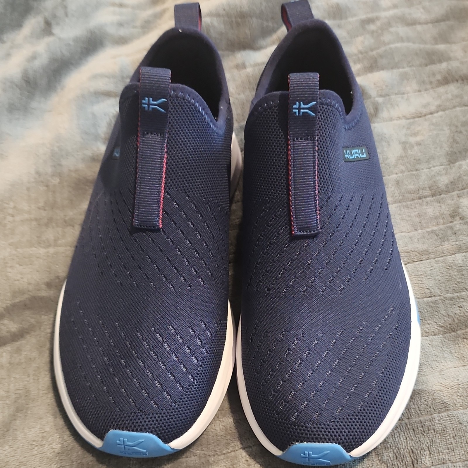 KURU Women’s Slip-On Knit Athletic Sneakers Blue/White/Red Low Top 20850382