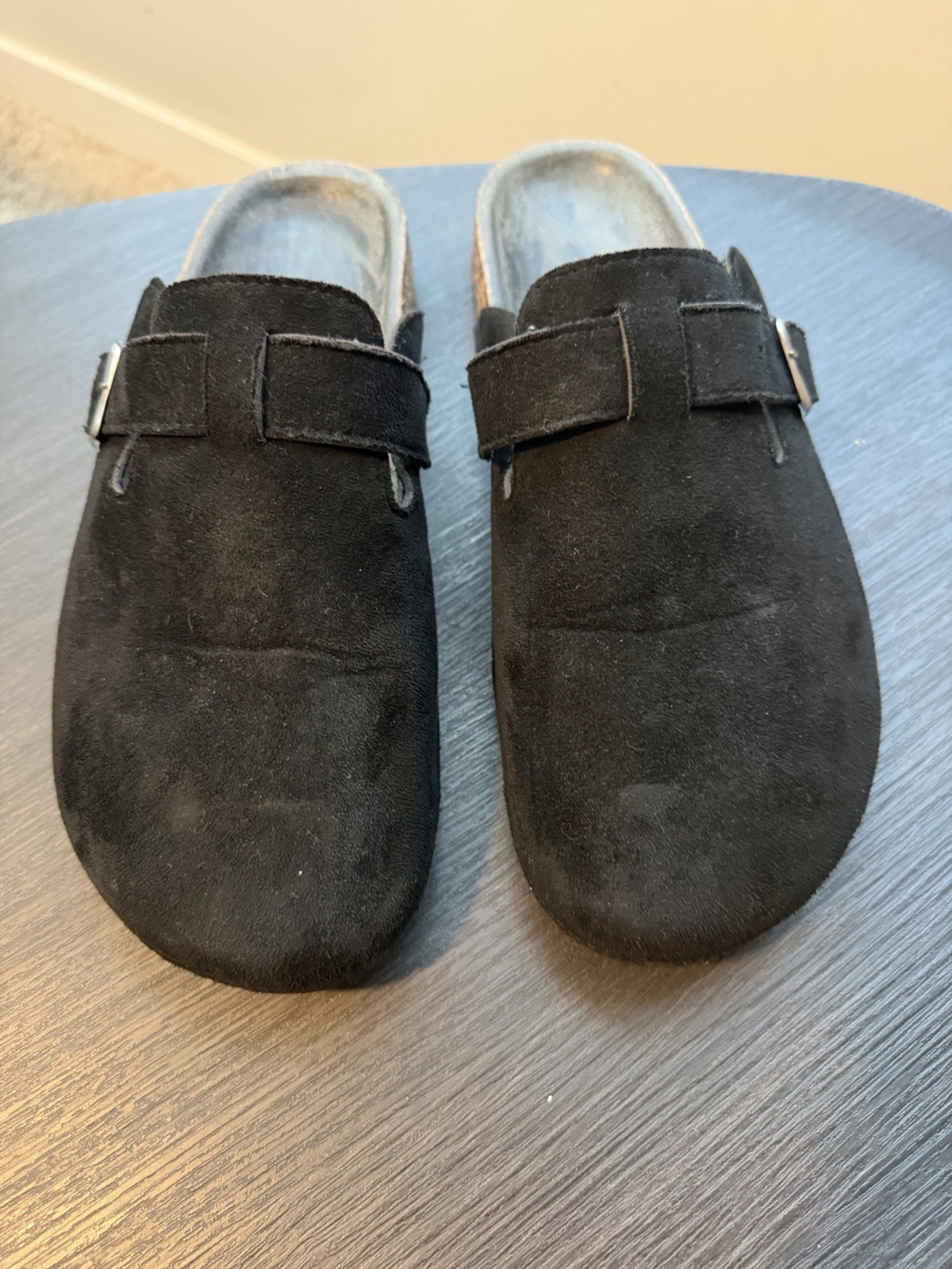 Womens Black Faux Suede Clogs Size 4.5