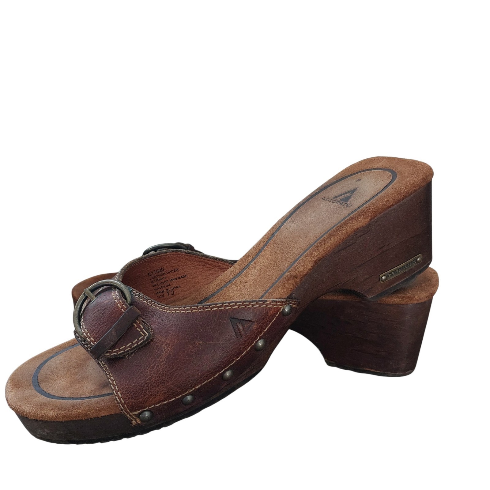 Colorado 10 Slides Sandals Tan Heels Leather Slip On Casual Party Travel
