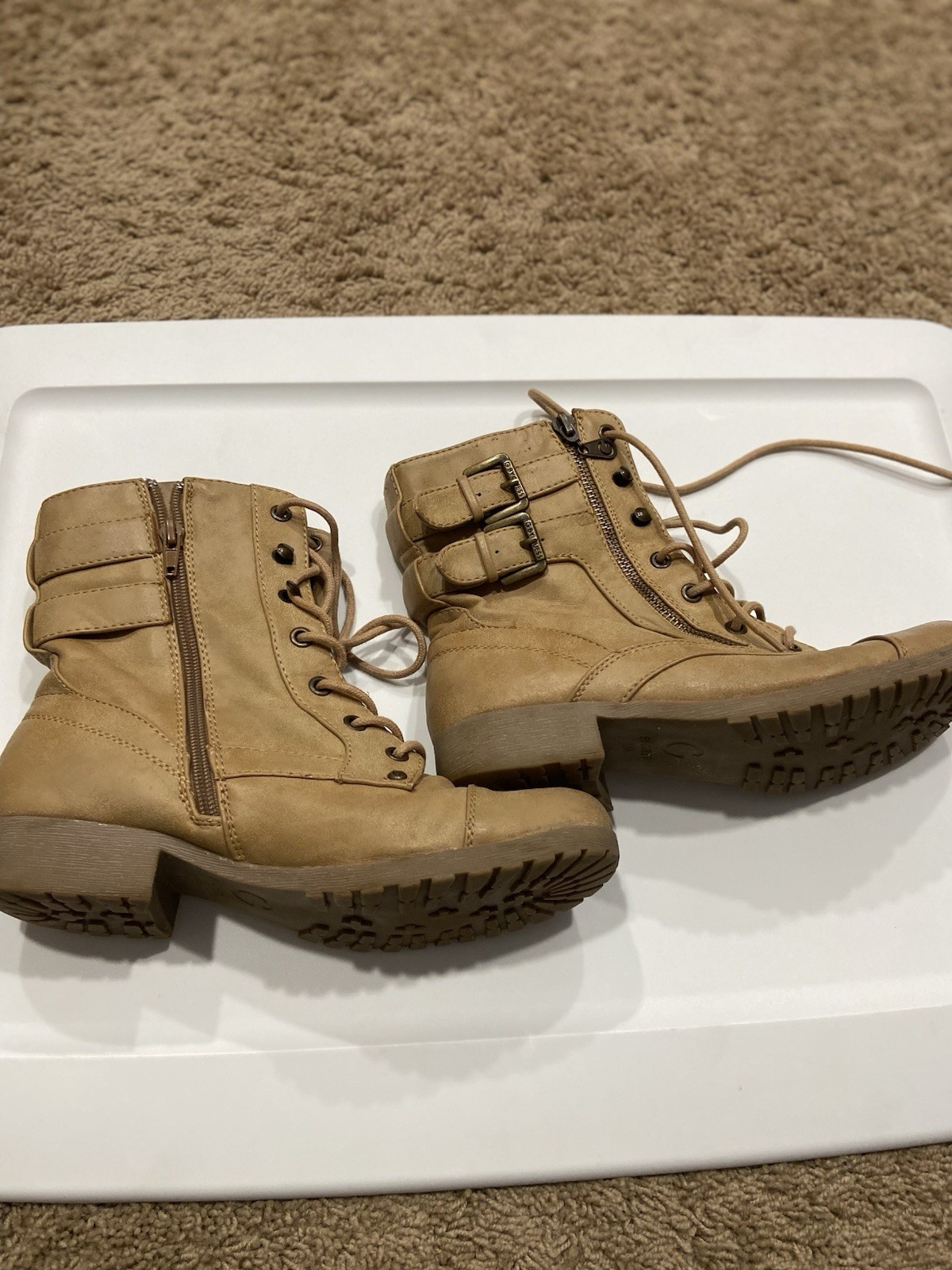 G by Guess Women’s Brown Lace—up &Zip Combat Boots Size 6.5M