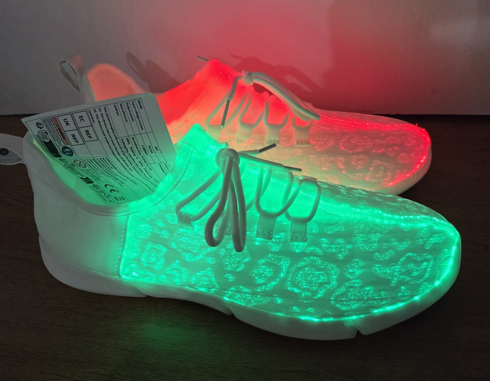 Fiber Optic LED 11 DIFFERENT COLORS & MODES White Mesh Shoes Women’s Sz 11 NIB