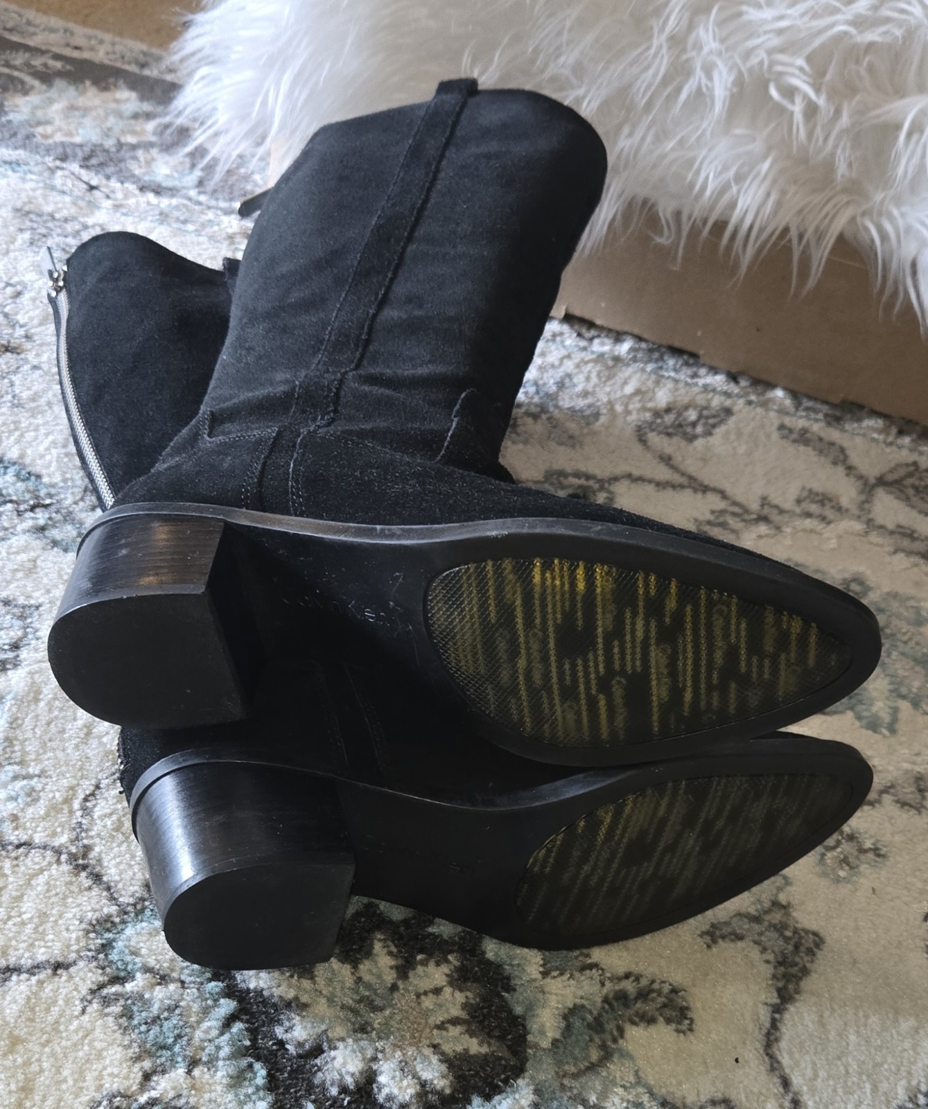 Calvin Klein Black Boots, Size 11 Microsuede Heel Height 2.5