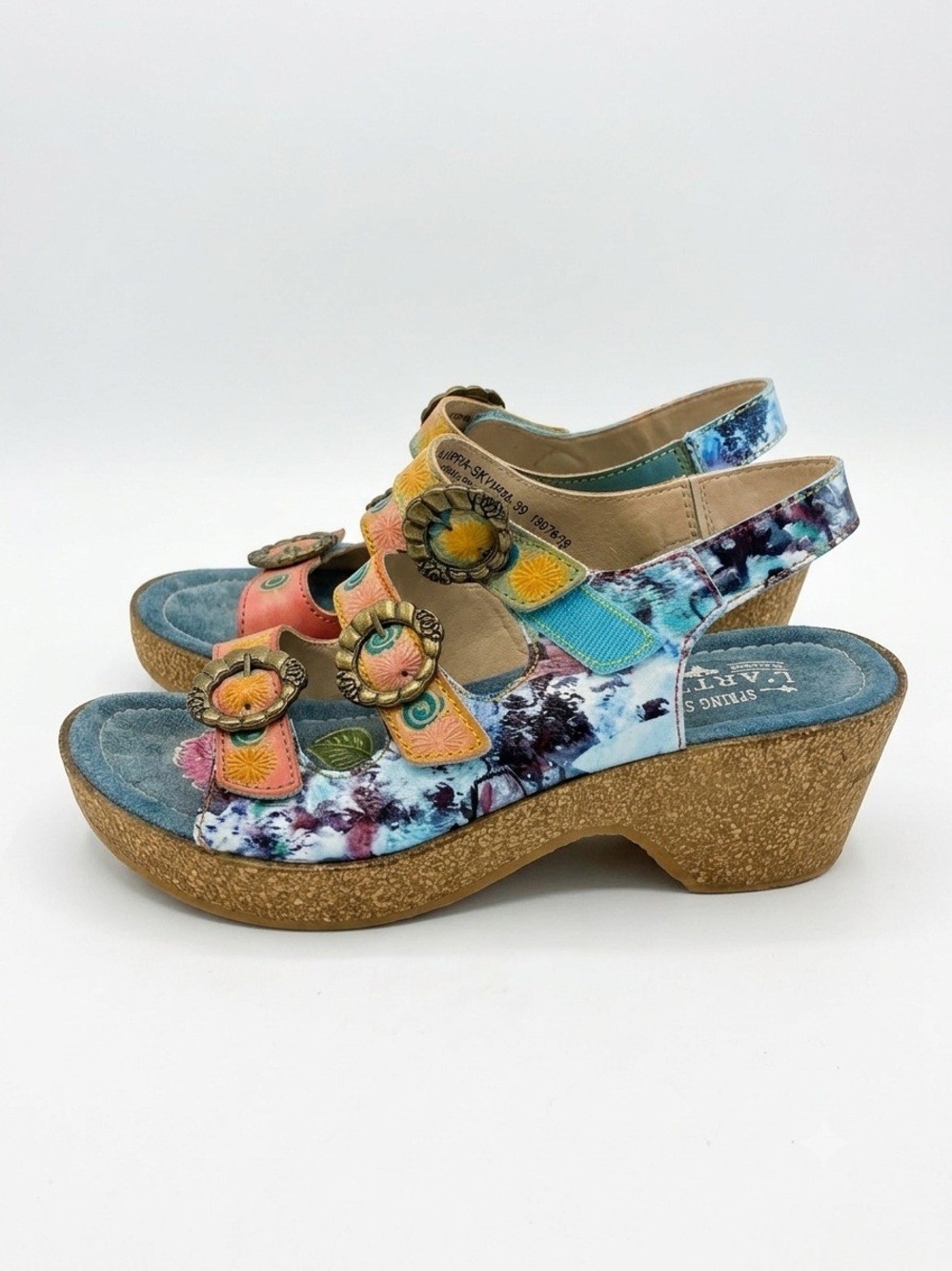 L’Artiste by Spring Step Fillippa Floral Leather Wedge Sandals Artisian- 39-8.5