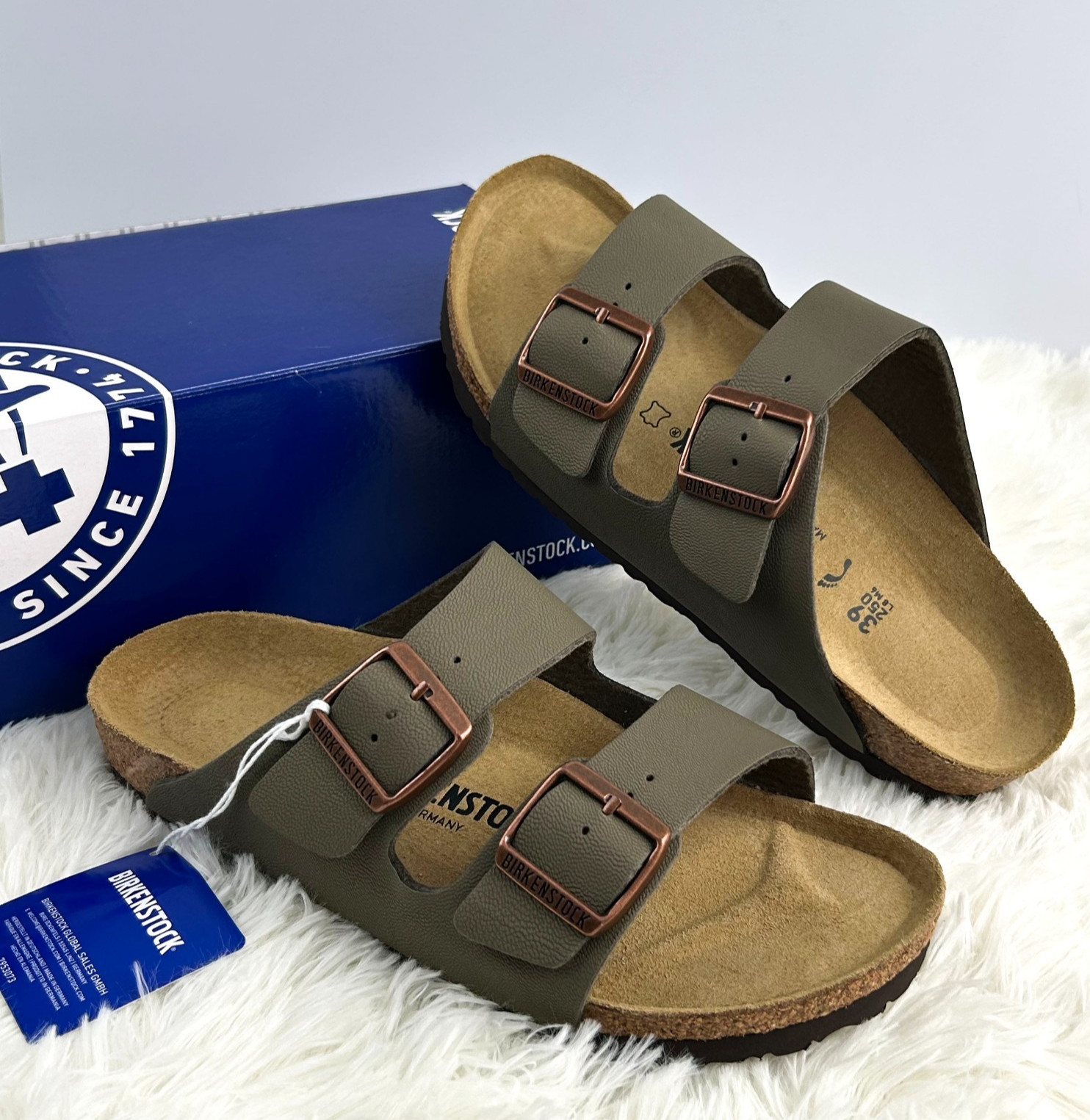 Birkenstock Arizona Stone Birko-Flo Leather New With/Box EU 37-45 Narrow/Wide