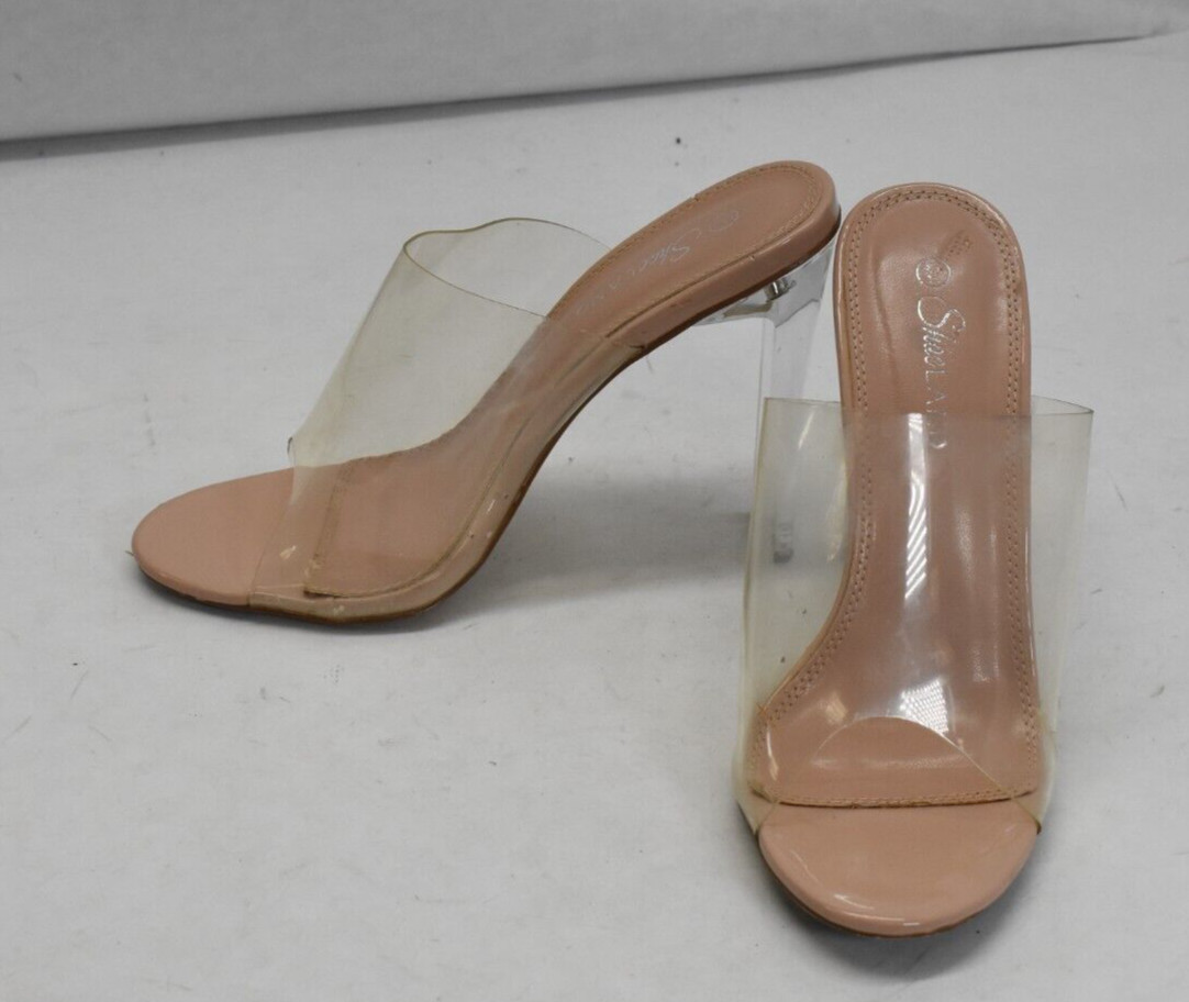 Shoeland Trulia Clear Top Sandals Open Toe 5″ Flat Heel Nude Color Womens Size 9