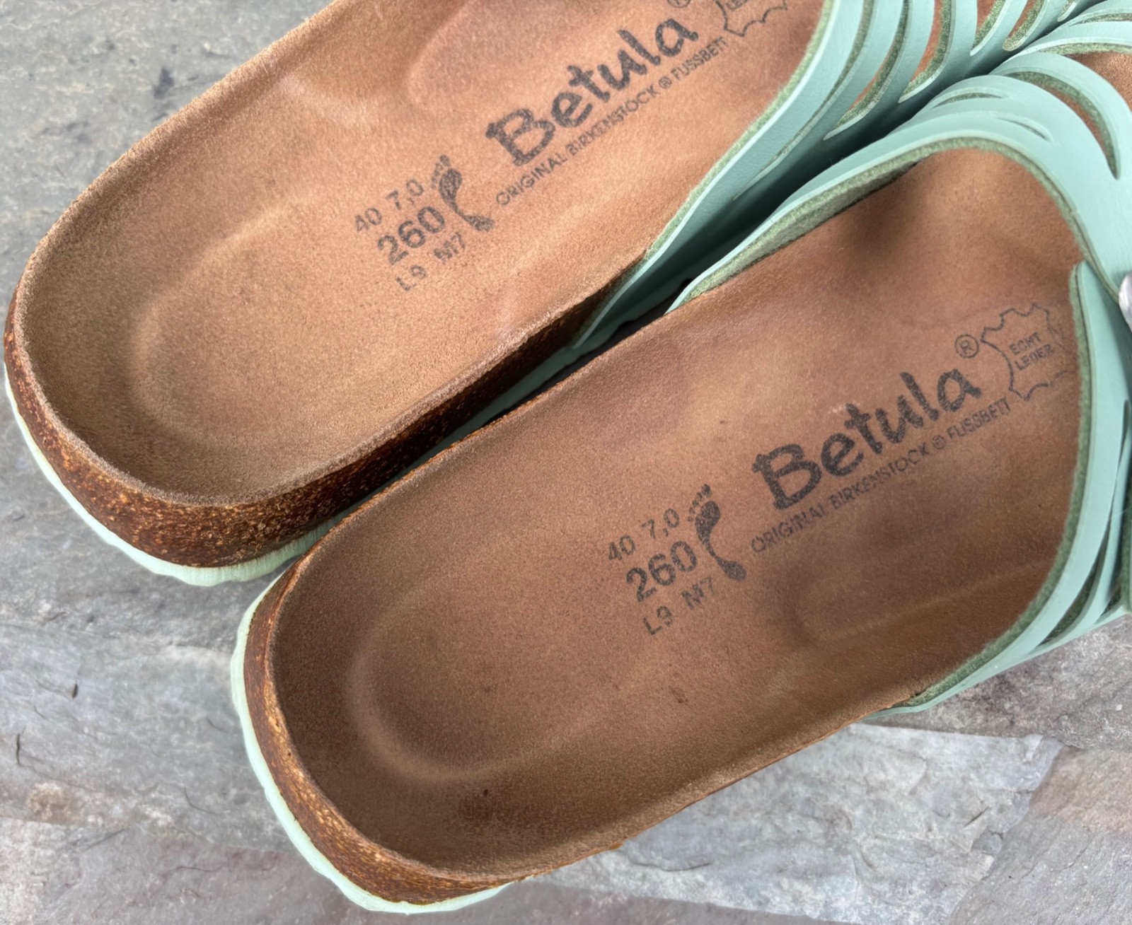 BETULA x Birkenstock GRANADA (40/9-N) Seafoam Green Birkoflor Sandals Slides