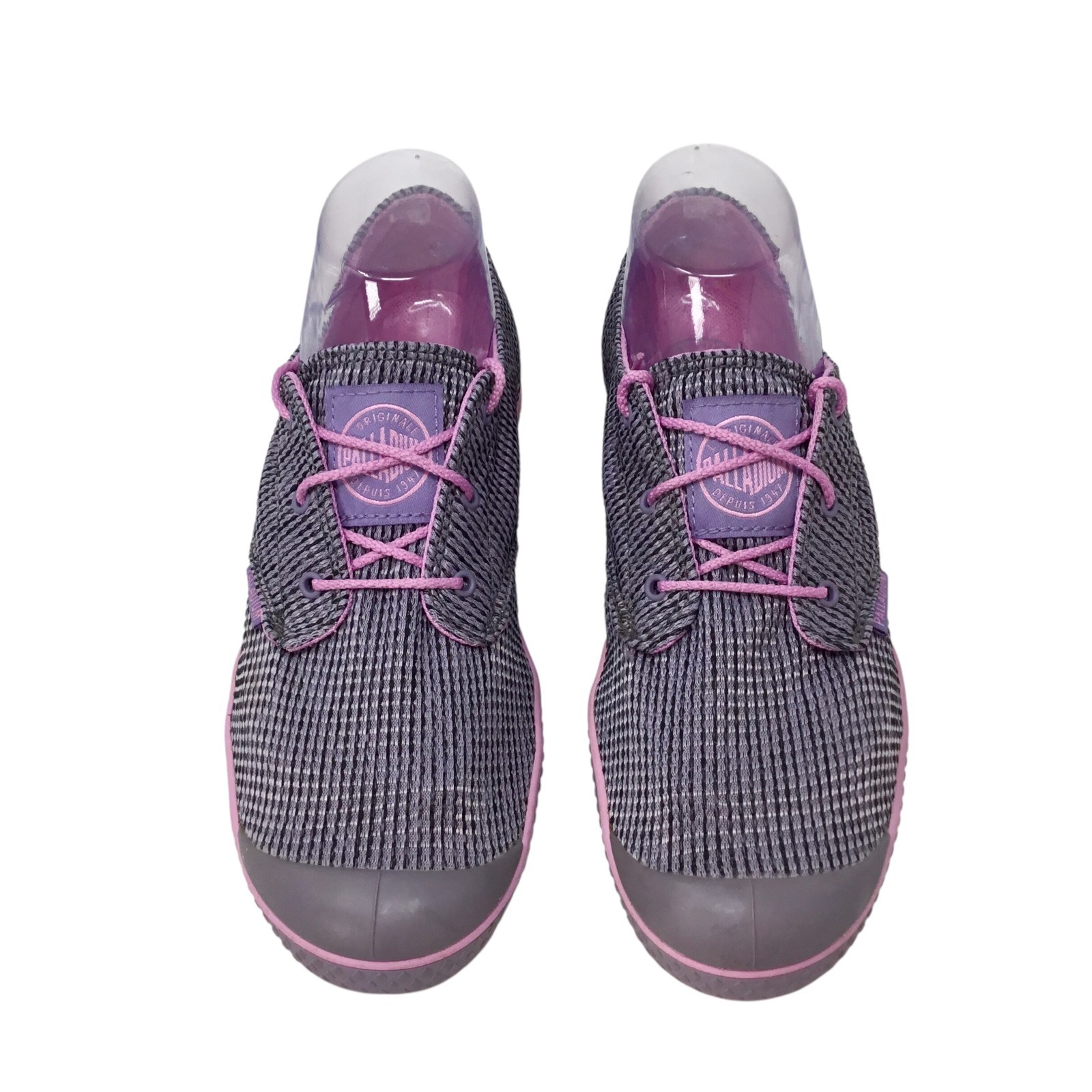 Palladium Slim Oxford Woven Sneakers Pink Black Womens Size 7.5 Lace Up Lug Sole
