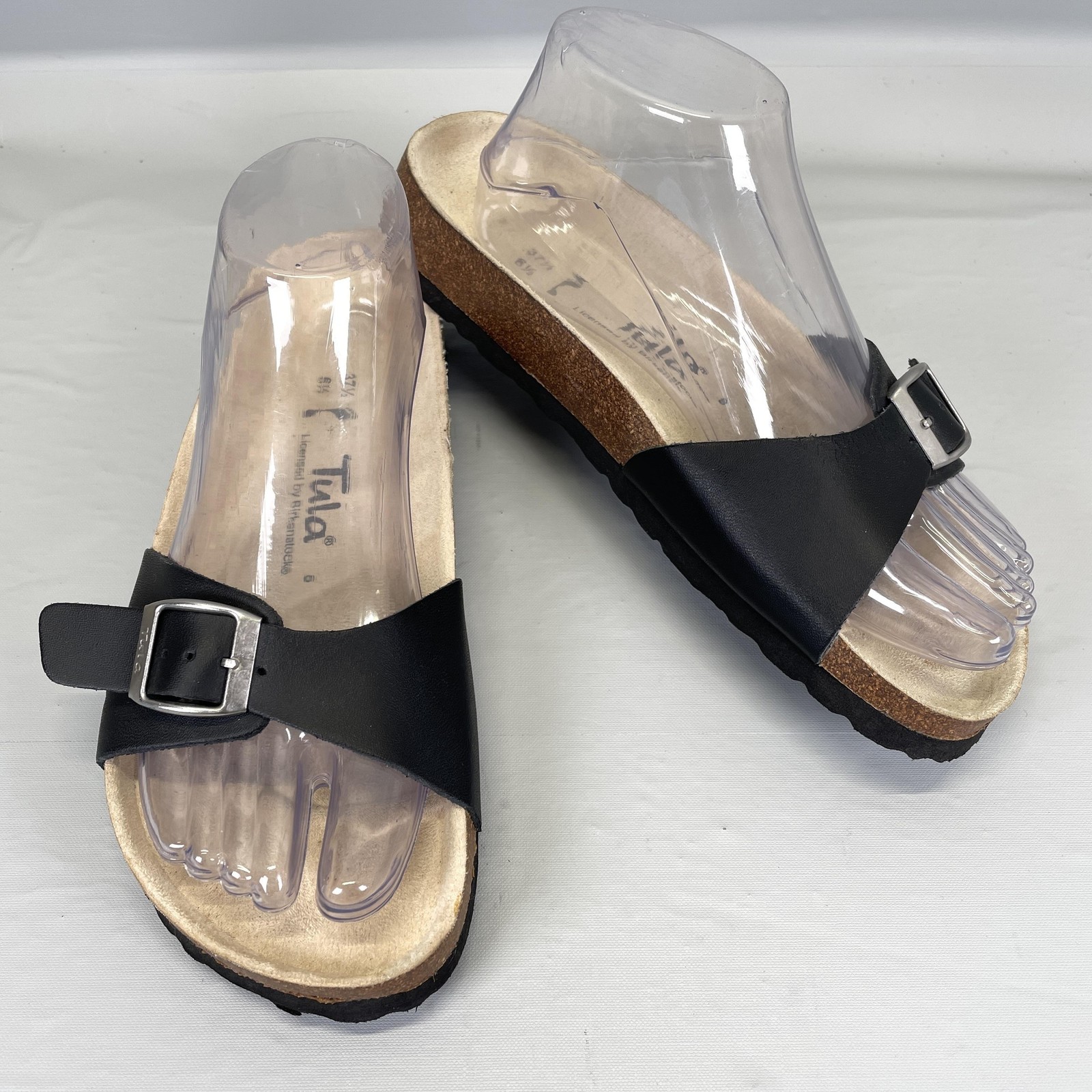 Birkenstock Tula Madrid Sandals Womens Size 6.5 Black Slide Buckle Cork Shoes