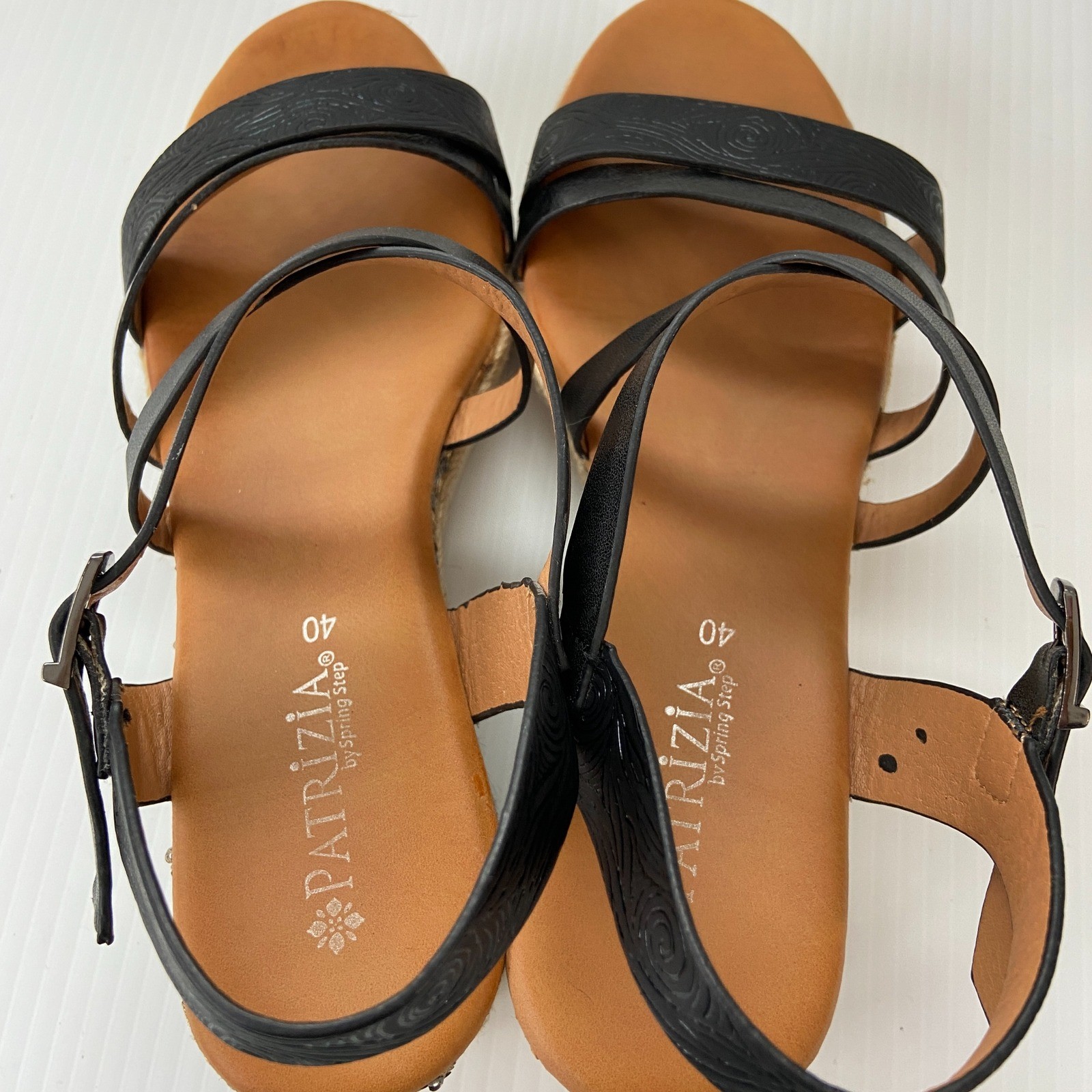 Patrizia Black Leather Cork Wedge Heel Strappy Sandals Womens EU 40 US 9