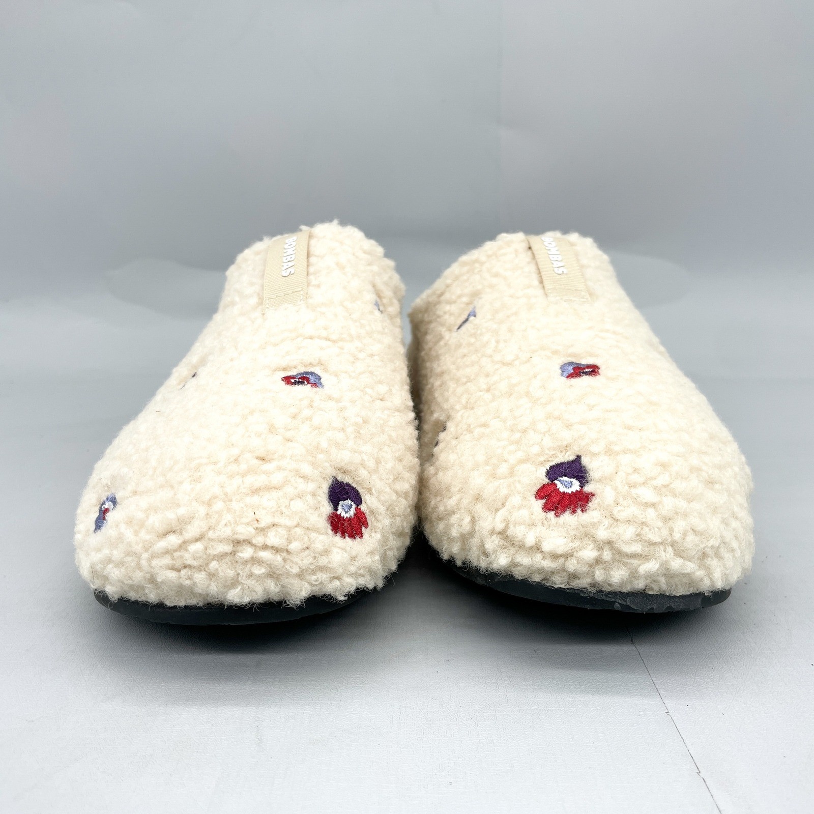 Bombas Womens 9 Sunday Slipper Cream Sherpa Floral Embroidered Cozy Boho Comfort
