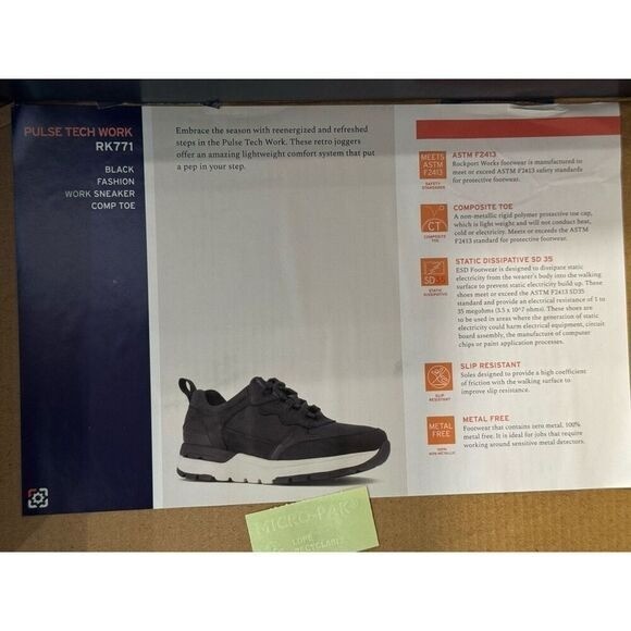 Rockport Pulse Tech Work Womens 7.5 M Black Composite Toe Safety Sneakers RK771