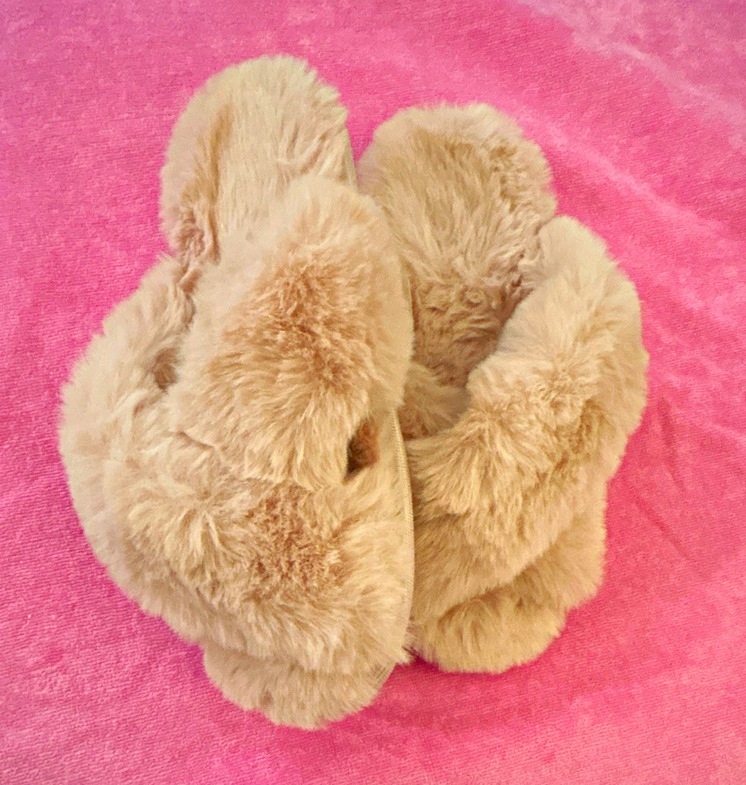 Women’s Beige Faux Fur Open Toe Slip-On Slippers US 6 Comfort Flat Fur Trim
