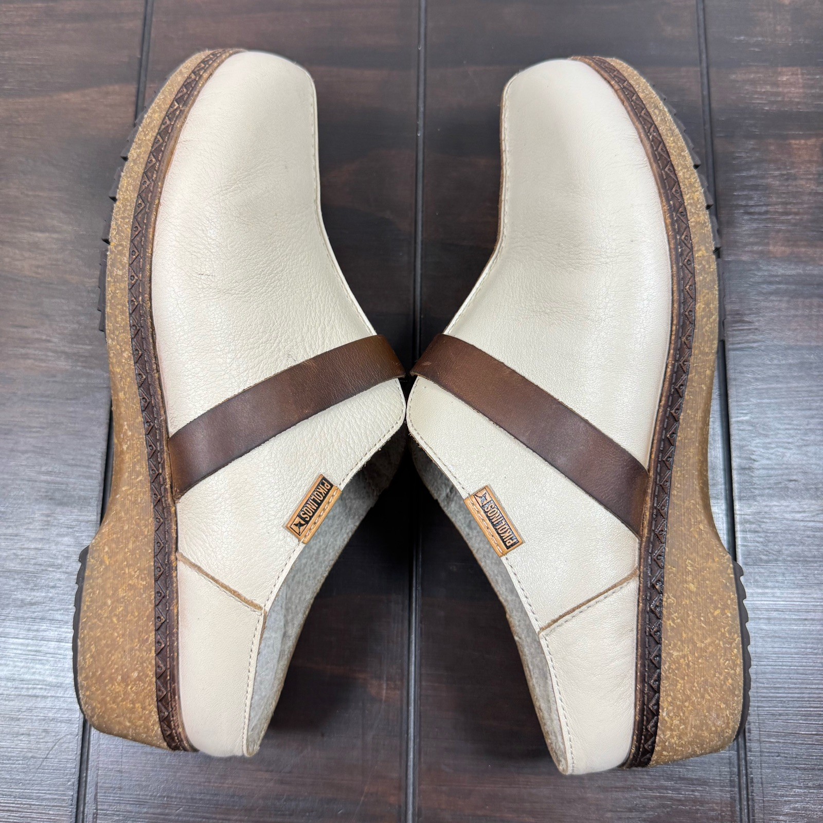 Pikolinos Granada Women’s Medium Heel Clogs Marfil Calfskin Leather Sz 39