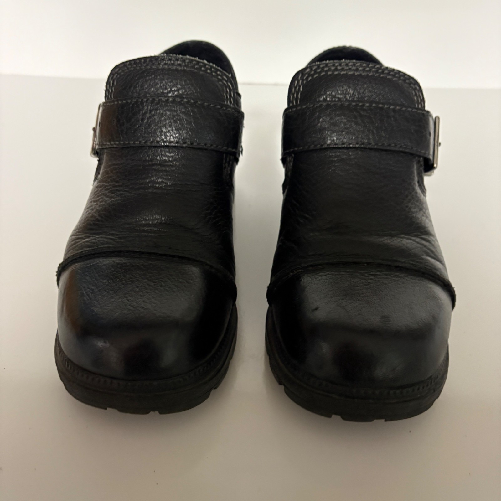 Harley Davidson Black Leather Slip-On Shoes Womens Size 6.5 Buckle Moto Biker