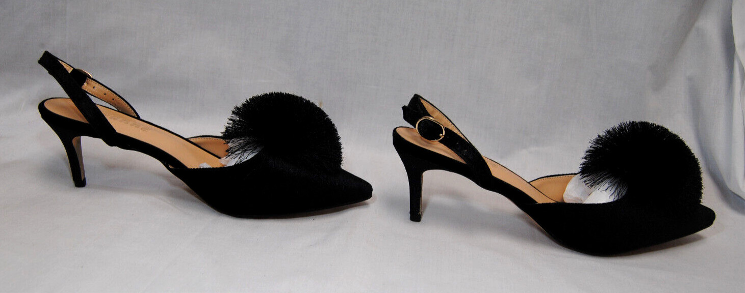Divanne Women’s Puff Pompom Slingback Pumps Pointed Toe Kitten Heels New T2346
