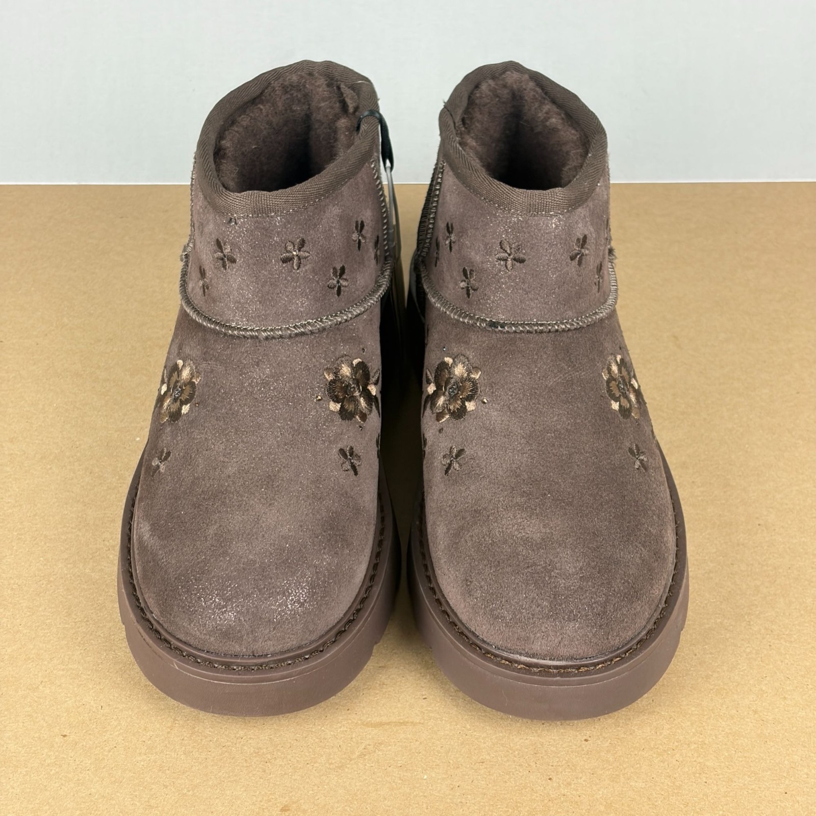 Skechers Slip-Ins Keepsakes Cozy Floral Mini Boots Womens 6.5 Chocolate Brown