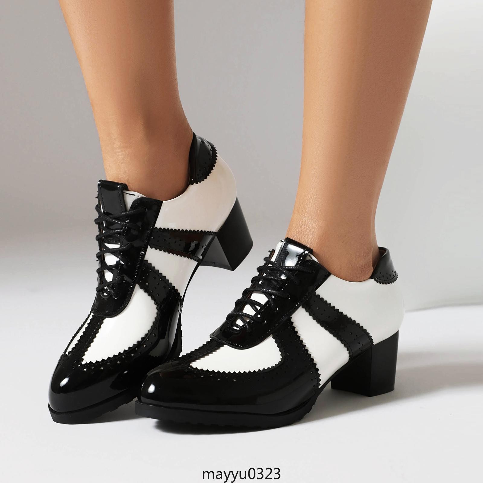 Womens Lace Up Dress Low Chunky Heel Casual Chelsea Shoes Oversize 50/52/48 Hot