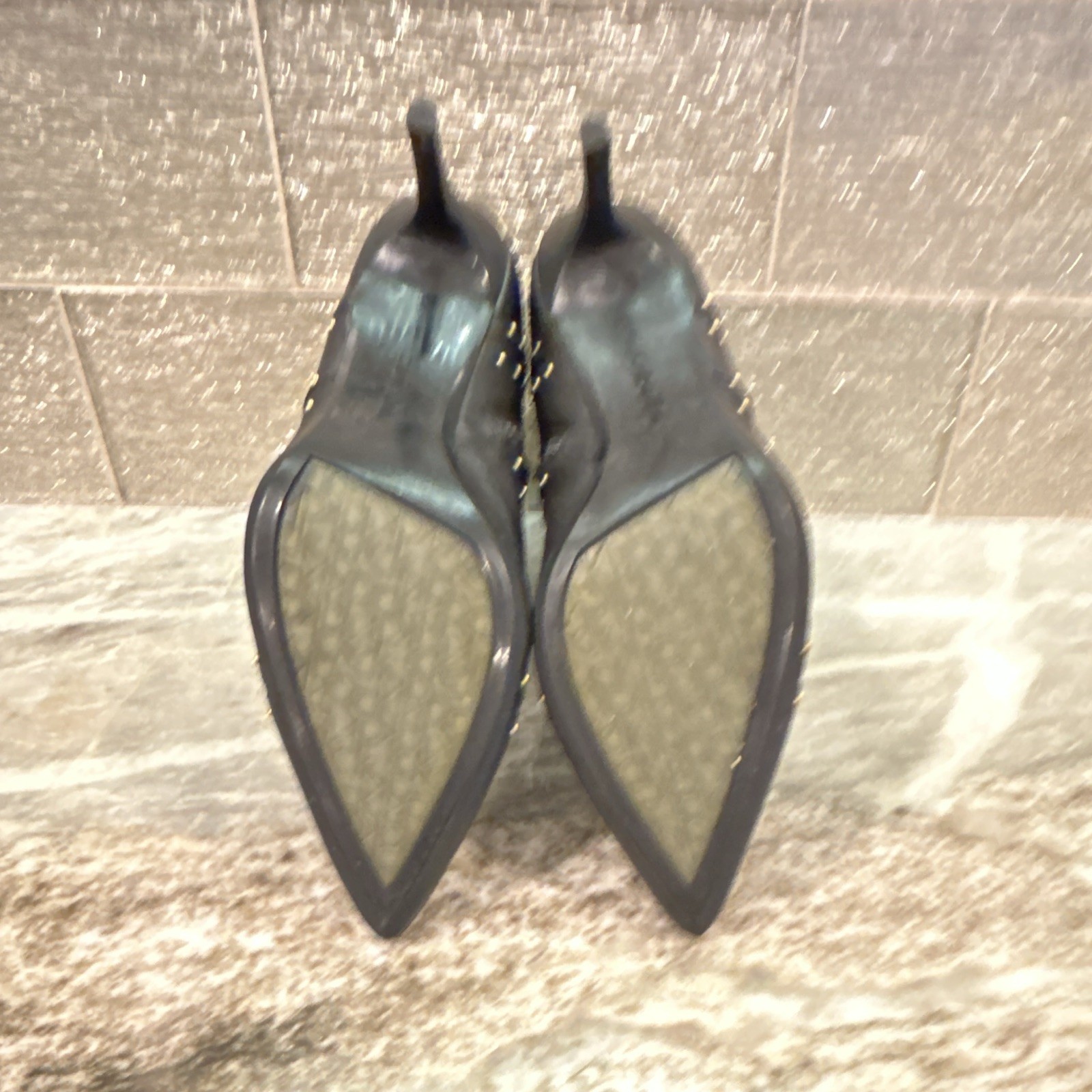 Calvin Klein Grazia Black Leather Studded Ankle Zip Booties Pointed Toe 9.5M