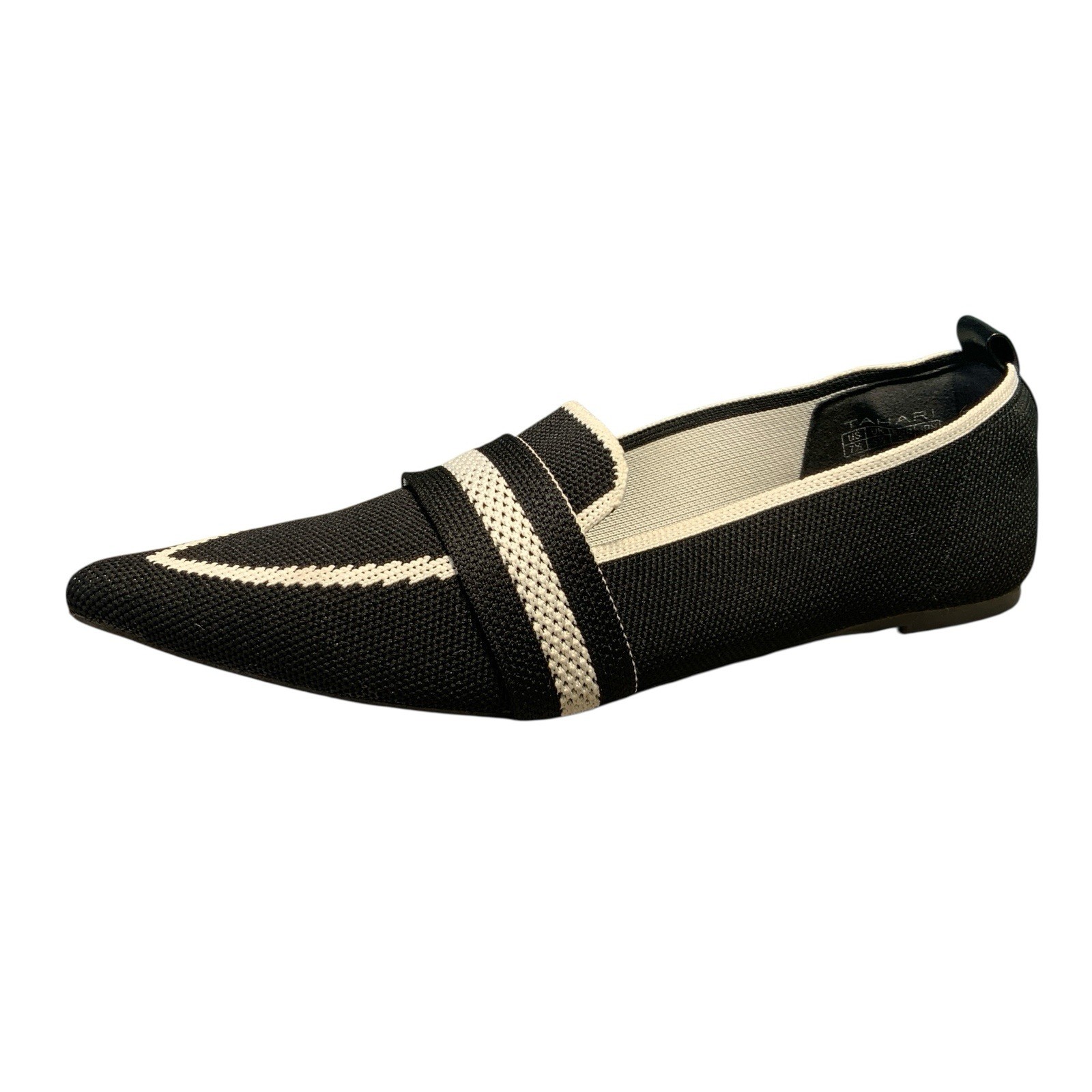 Tahari Florentia Size 7.5 Career Black White Trim Knit Comfort Flat Shoe