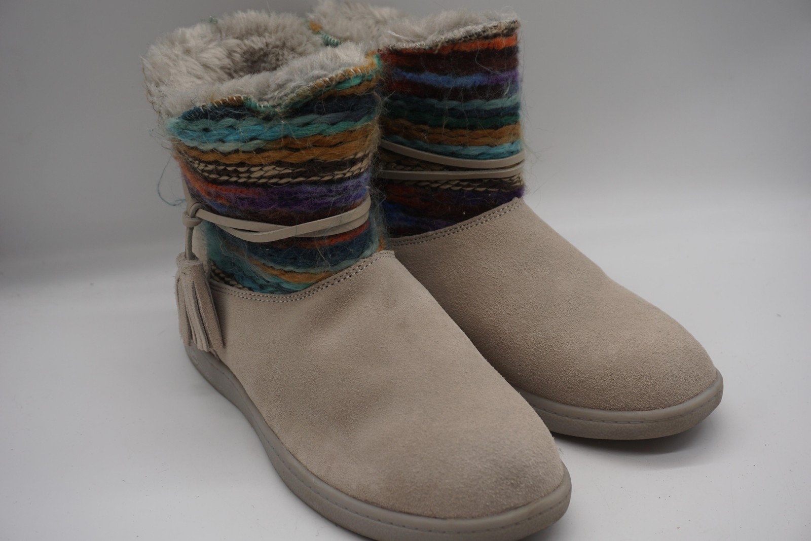 LAMO Jacinta Southwest Boots Beige Suede Zip Faux Fur Womens Size 7