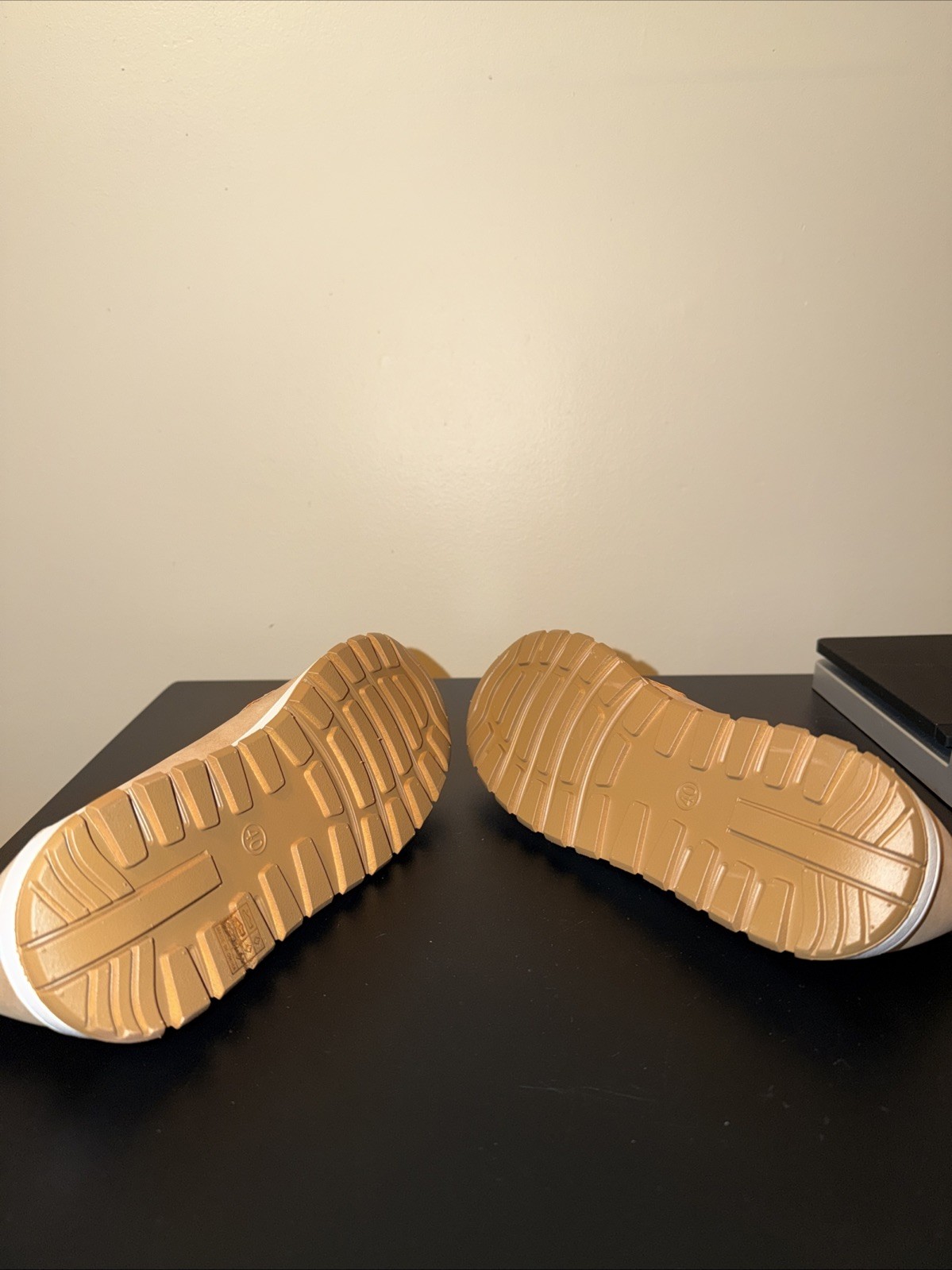 Woman’s Tan And Gold Suede Slip Ons Size EU40/US 10