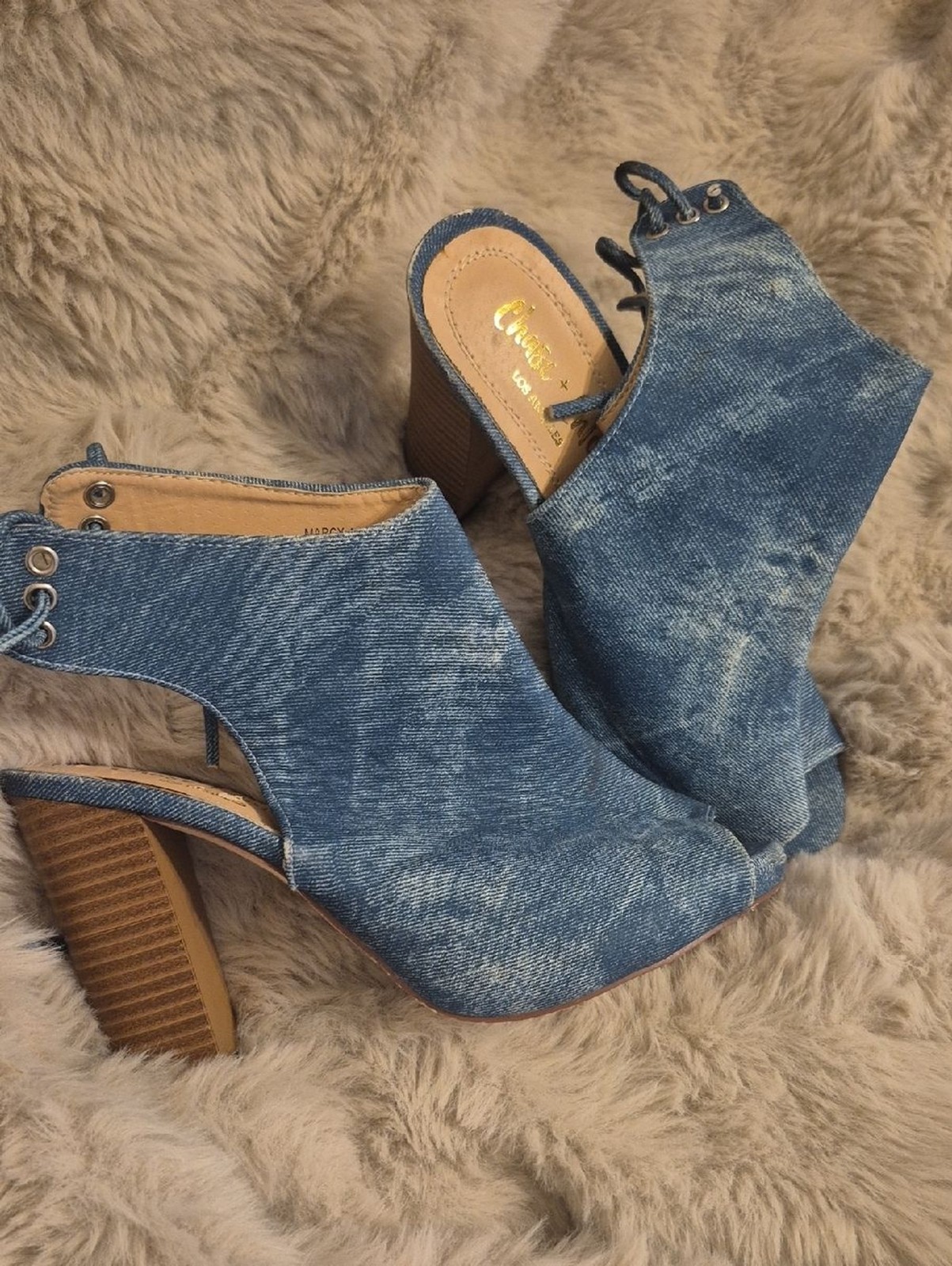 Chase&Chloe Womens Denin Dress Booties Size 7W – Tie Back