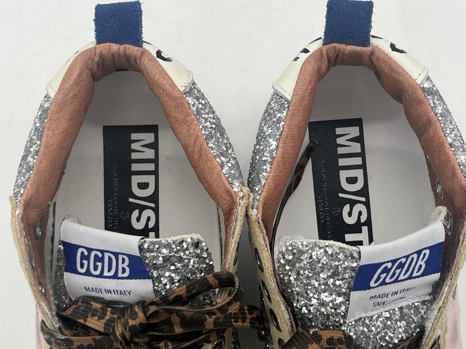 $750 Golden Goose Mid Star Glitter Covered Mid Top Sneakers Silver Size 37 / 7