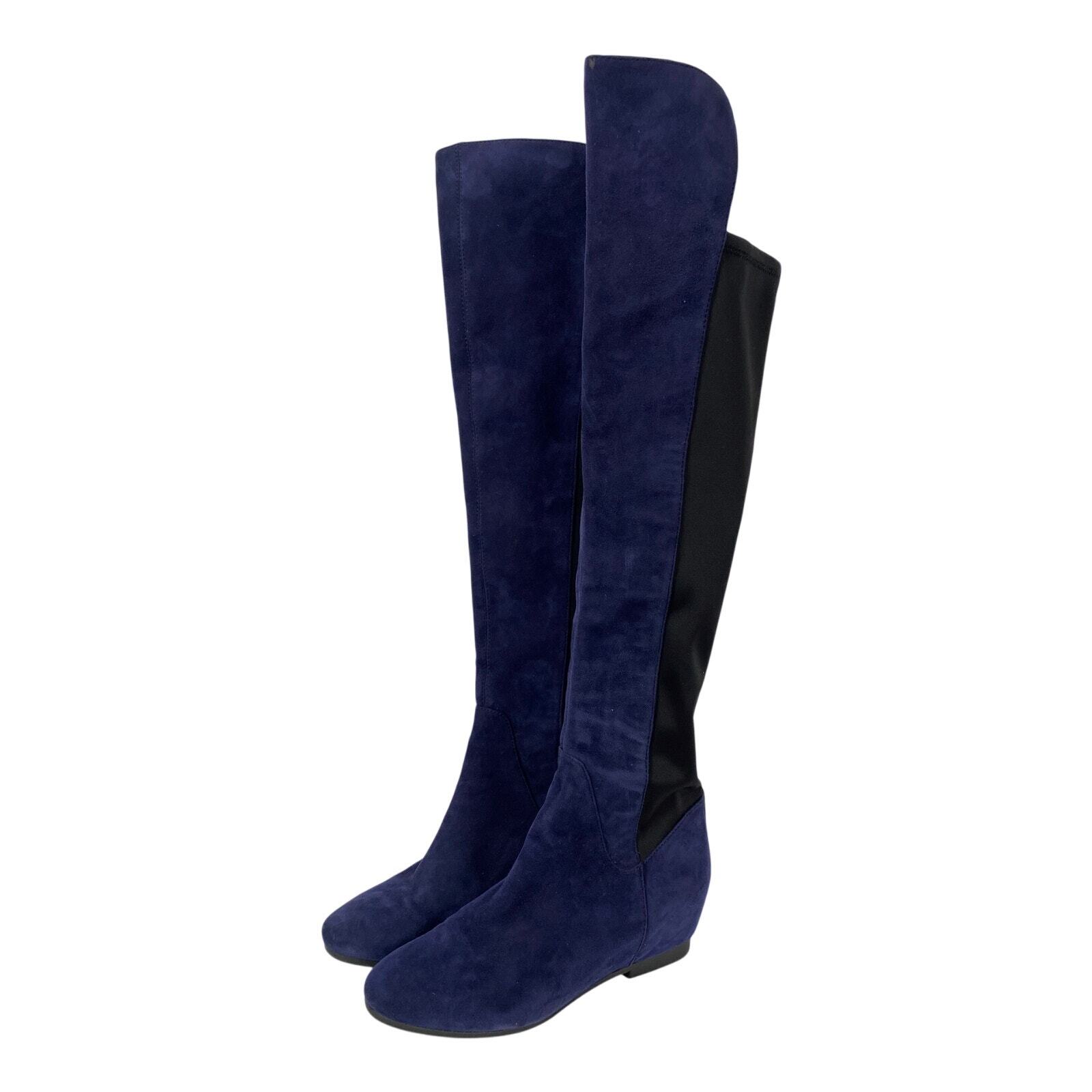 Nine West Women’s Tiberia Tall Riding Boots Royal Blue Suede Textile Wedge 6M