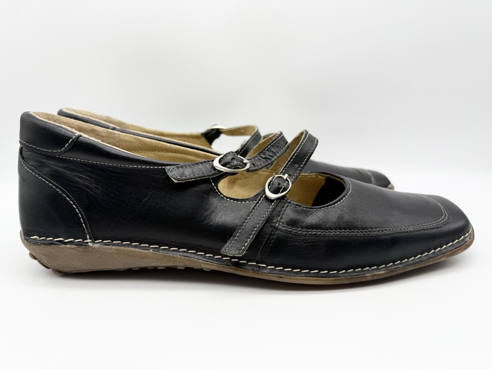 Roberto Women’s EU 40 Black Leather Double Strap Mary Jane Flats Made in Germany