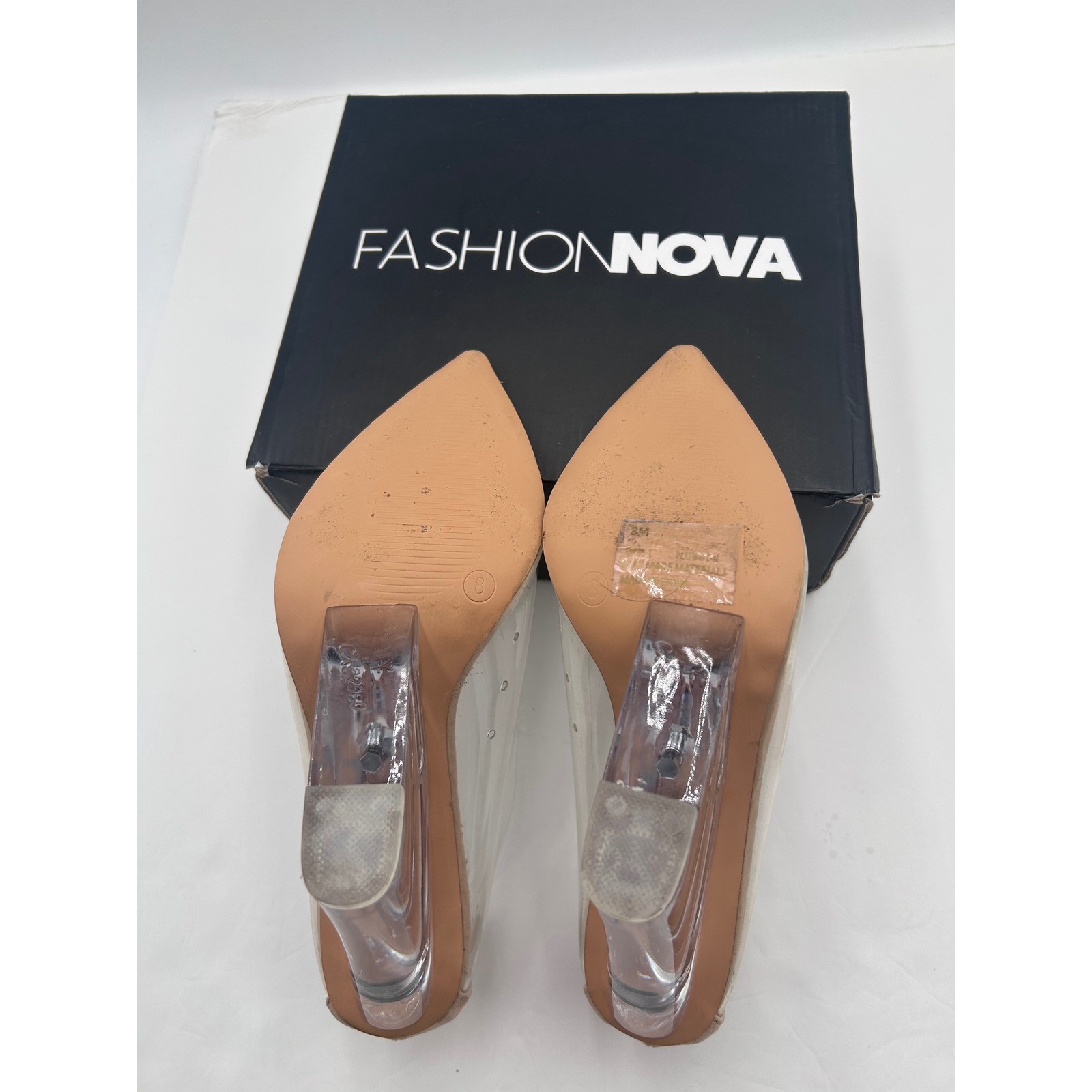 Fashion Nova Shes All Clear Here Wedge Nude Clear PVC Pointed Toe Pumps Size 8