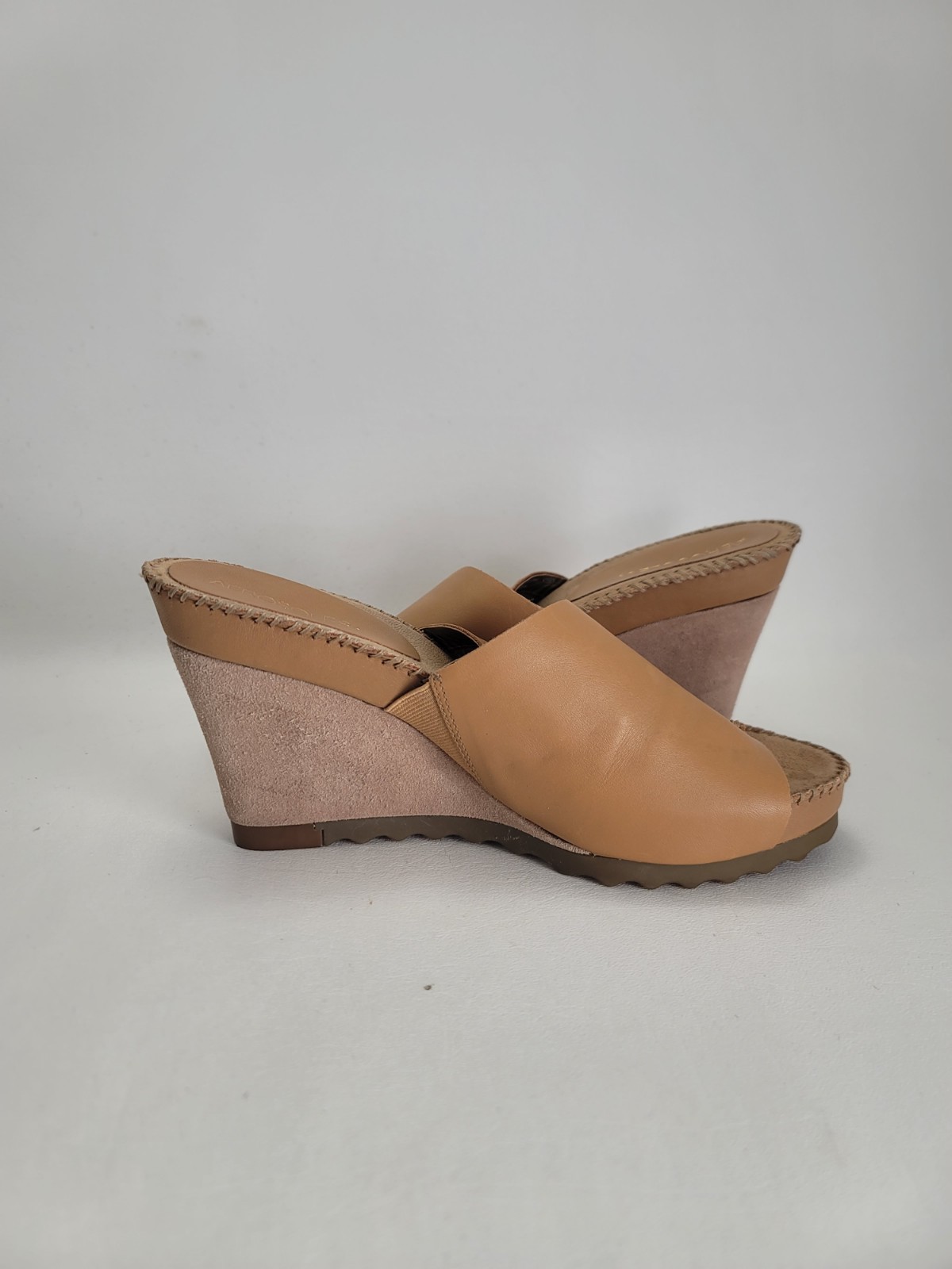 AEROSOLES Birthstone Leather Wedge Sandals Brown Size 9.5 Comfort Summer Slip On