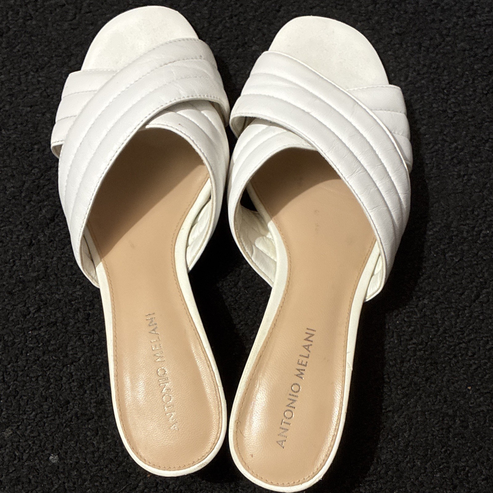 Antonio Melani Women’s Quilted Slide Sandals Slip-On Leather White US 8.5 M