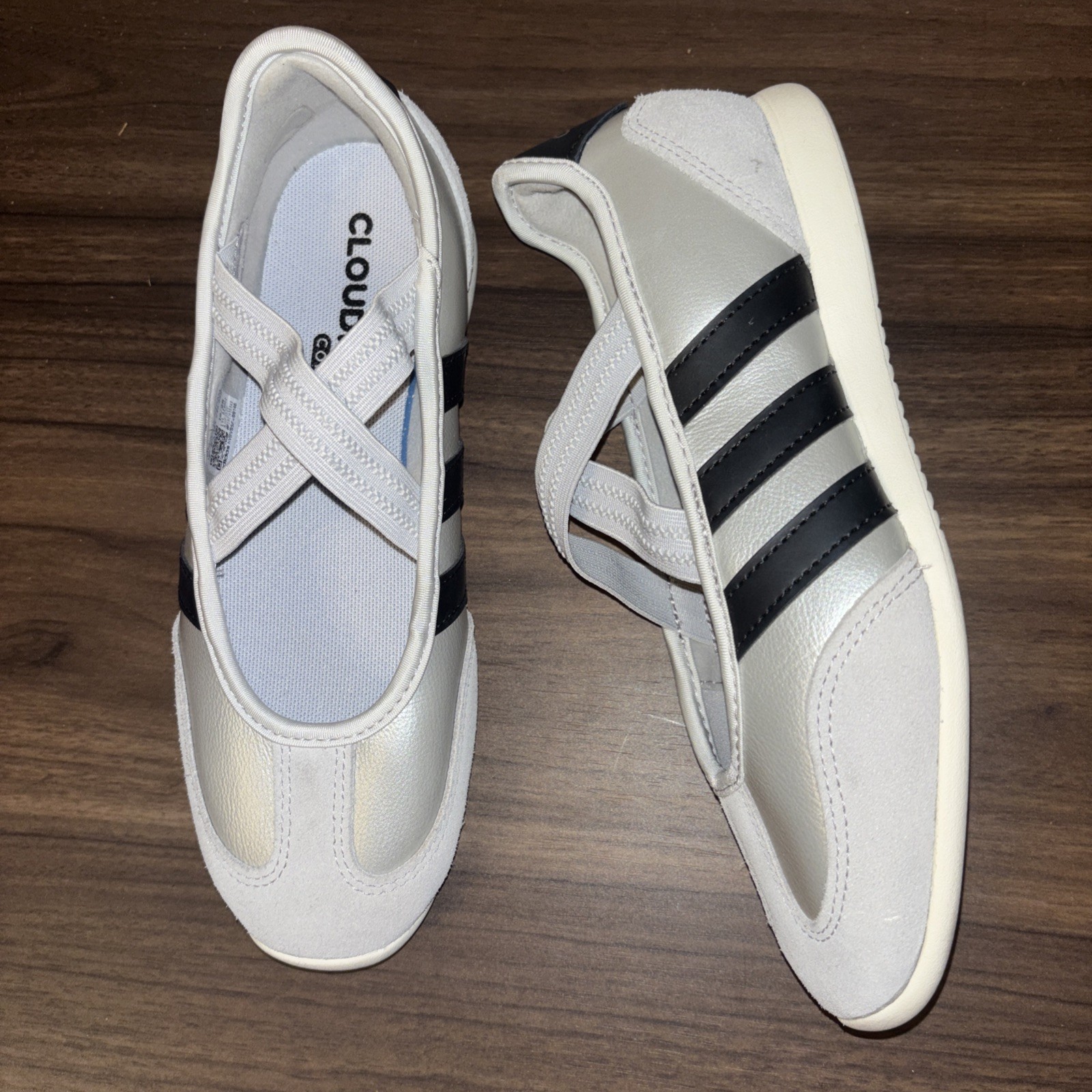 New adidas Barreda Sz 7 Mary Jane Silver Metallic Core Black Casual Shoes *read*
