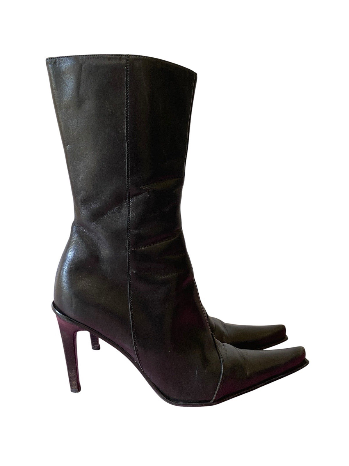 Guess Y2K Black Leather Vintage Boot Long Pointed Toe Stiletto Heel Sz 8 Women’s