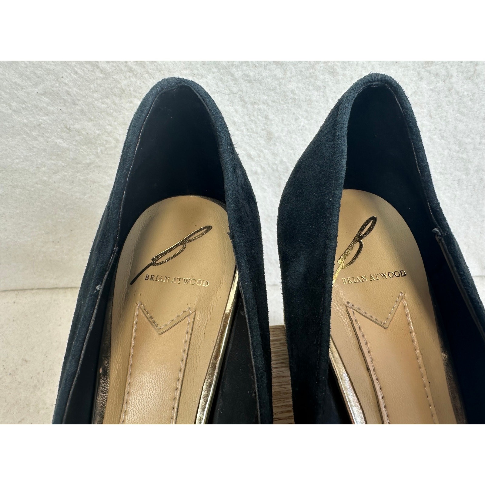 Brian Atwood Karina Black Suede Minimalist Cage-Embellished Block Heel Pump SZ 7