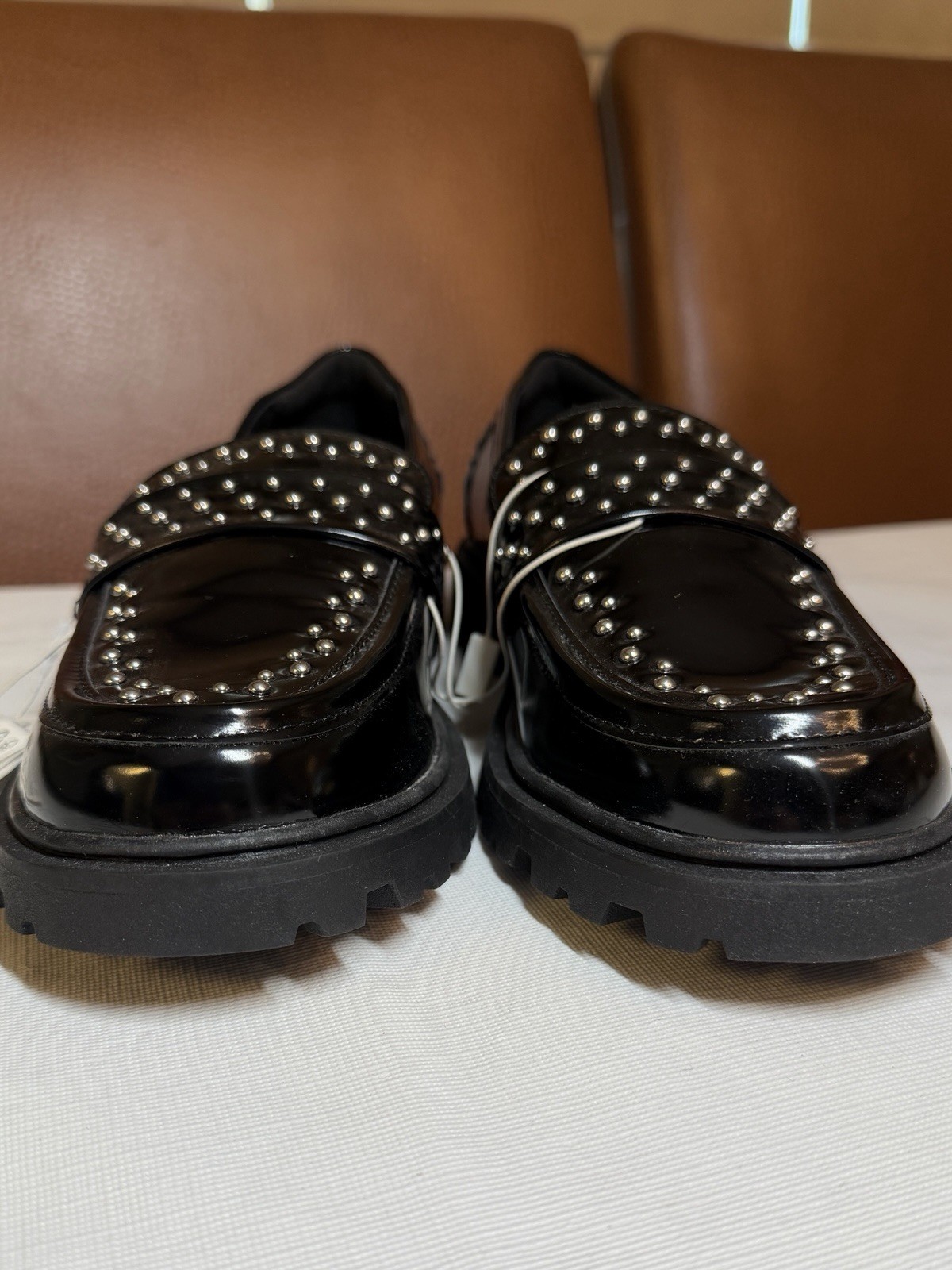 ZARA Women’s Black Studded Loafer Flats Slip-On Round Toe US 7.5-8 EU 38 Casual