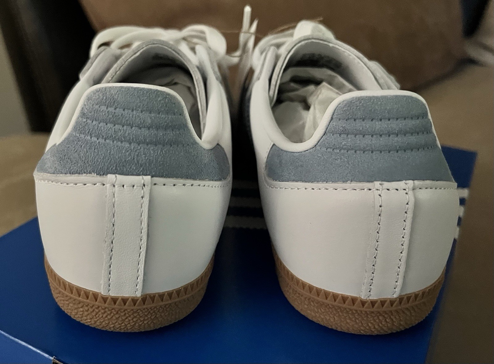 Women’s Size 6 Adidas Samba OG White Ash Blue Gum Sneakers Tennis Shoes SOLD OUT