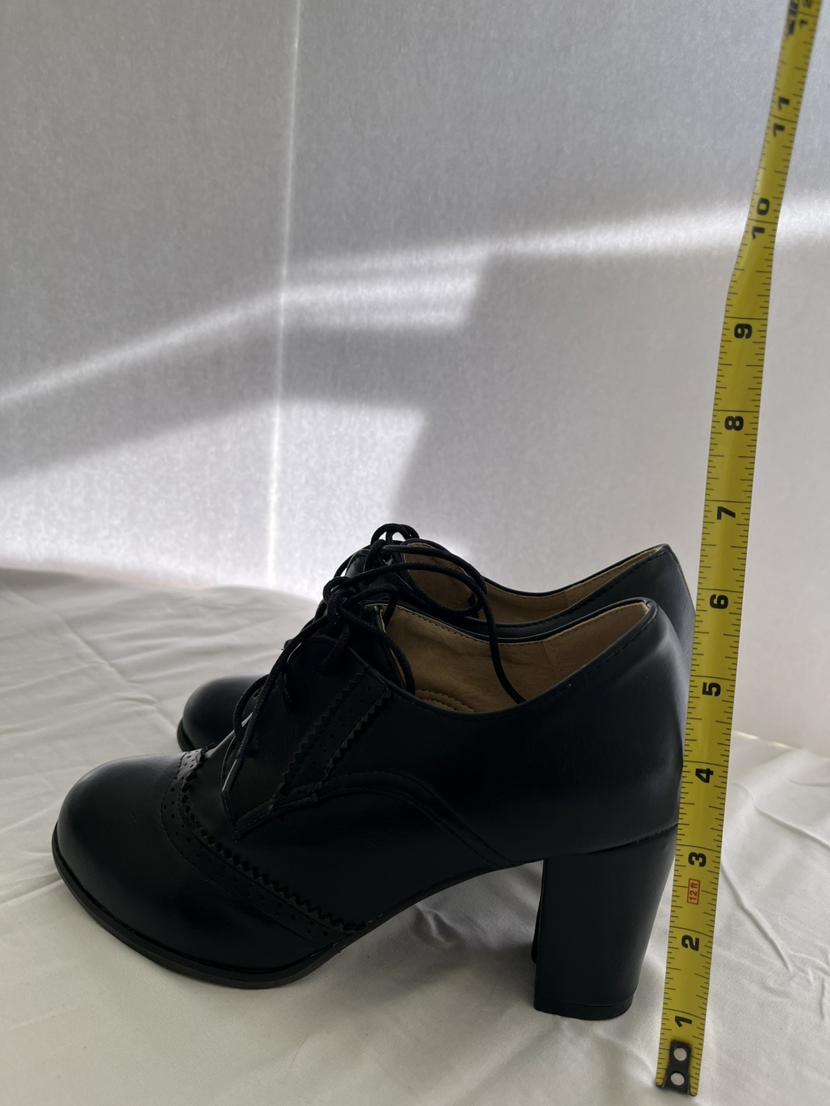 Goth Grunge 90s Style Black Lace-Up Oxford Block Heel Preppy Women’s size 37