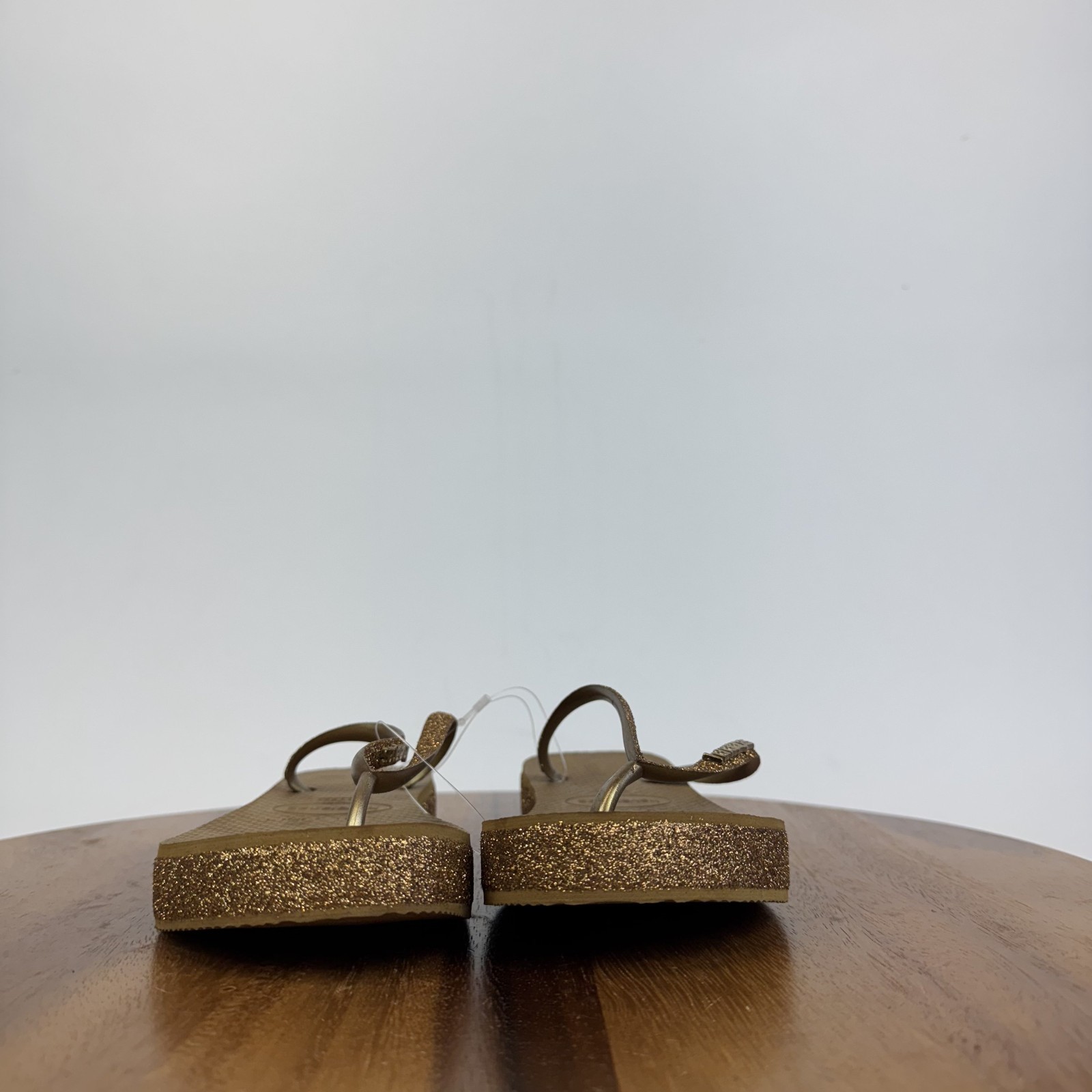 New Womens Havaianas Bronze Slim Flatform Glitter-Strap Thong Sandals Size 6 M