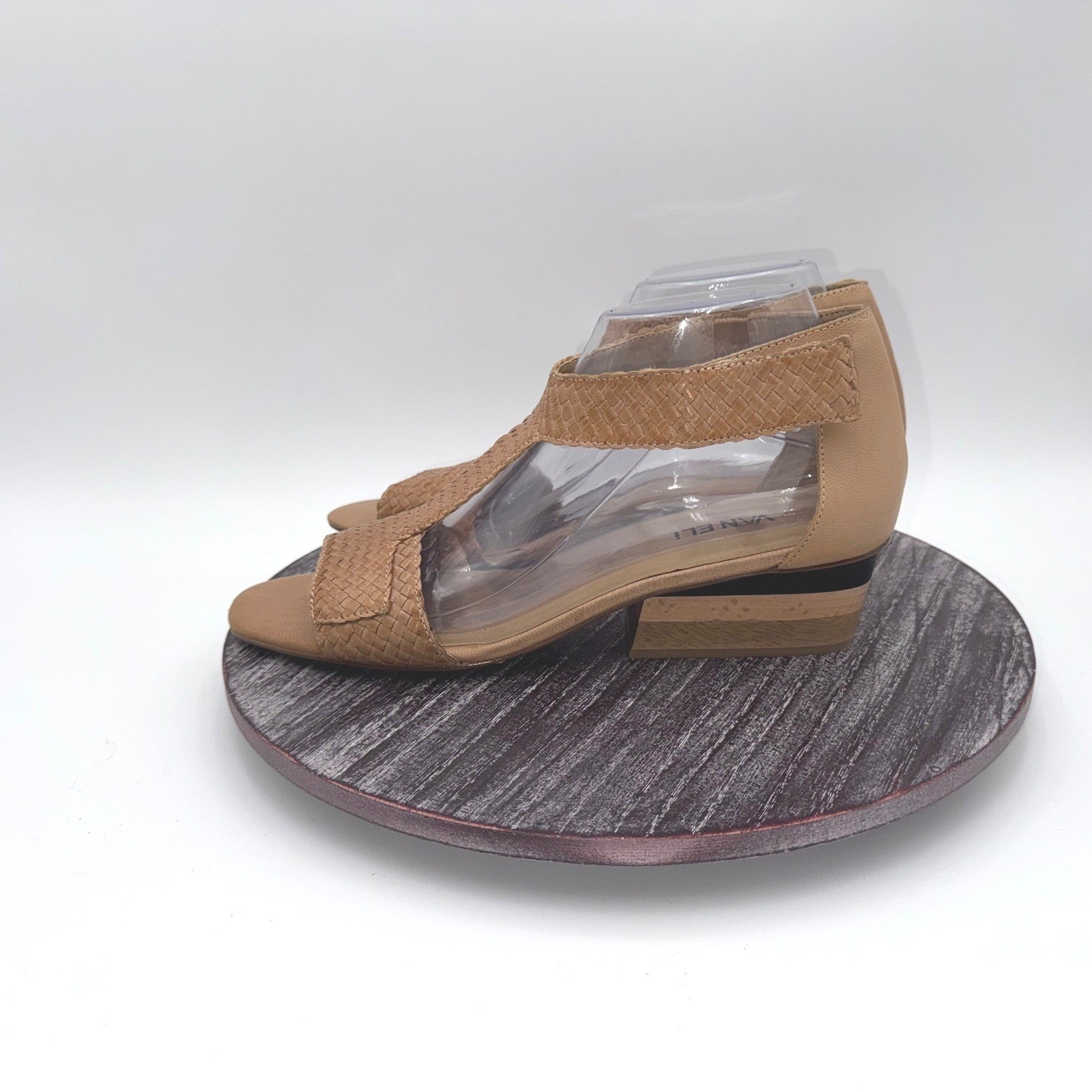 Vaneli Tan Sandals Womens 10 N Woven Wedge Open Toe Zip Ankle Strap Tan Shoes