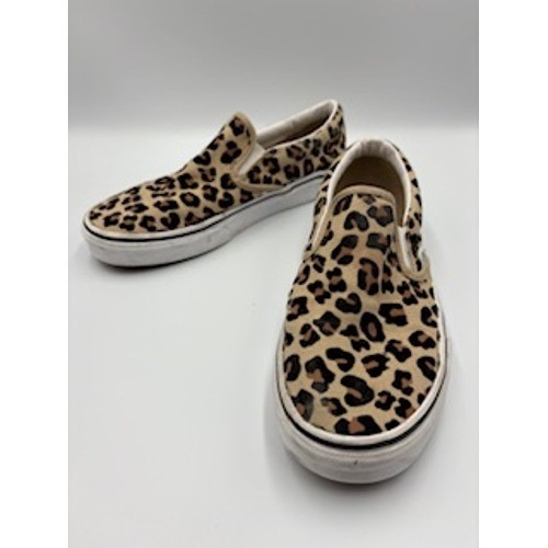 Vans Slip On Shoes Tan Leopard Print Canvas Sneakers Skater Streetwear 8.5