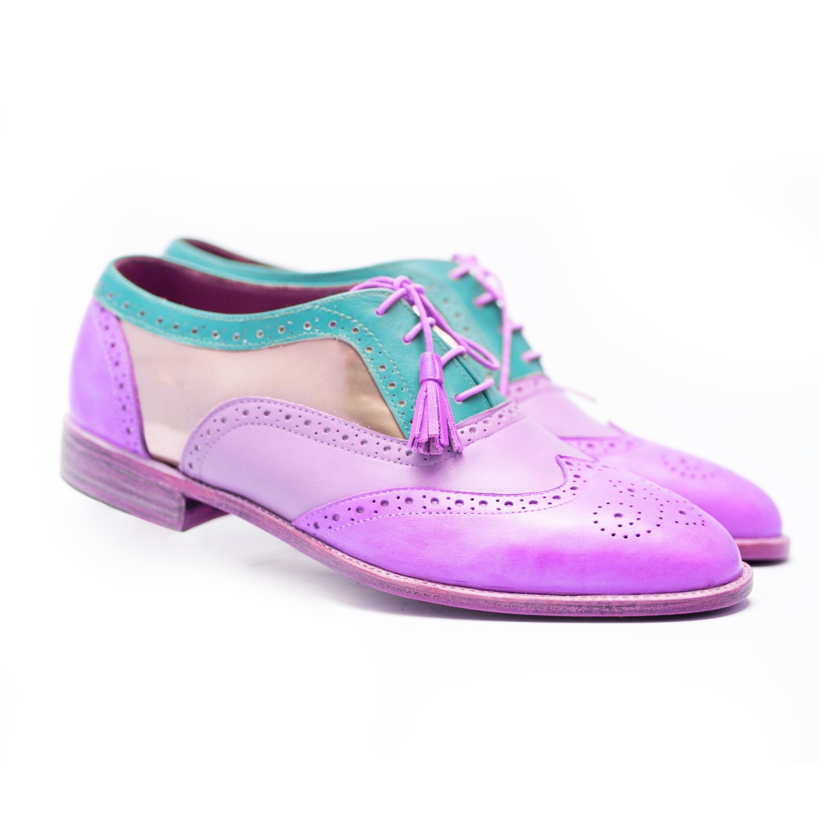 Handmade women purple dress shoes, leather brogue oxford dress shoes for women