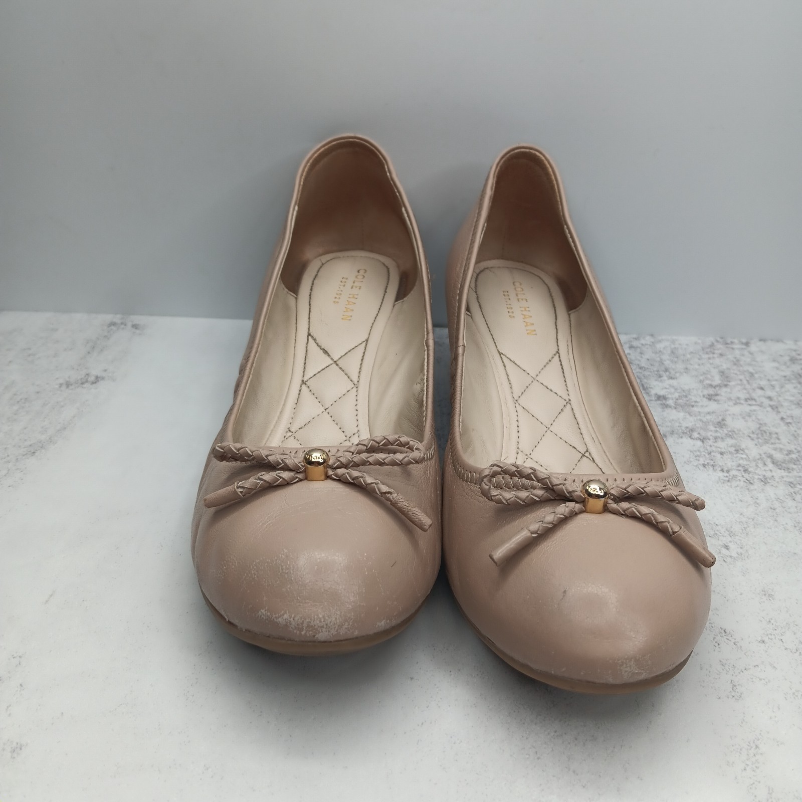 Cole Haan Tali Grand Lace Wedge Pump 8.5 Maple Sugar Leather Bow Quilted Insole