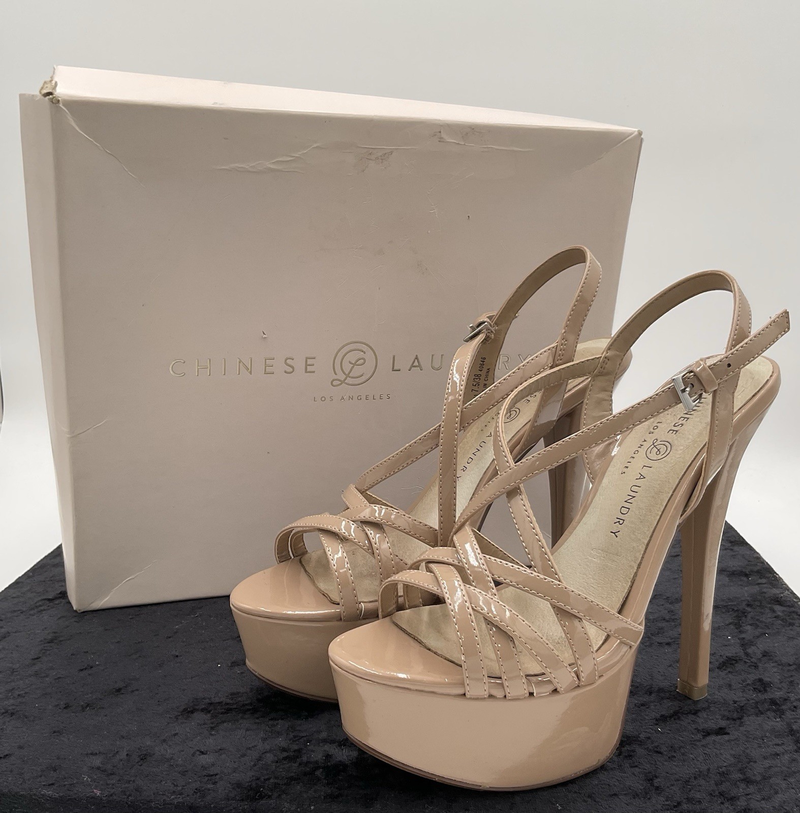 Chinese Laundry Teaser Nude Patent Platform Stiletto Heels Women’s 7.5 EU 38