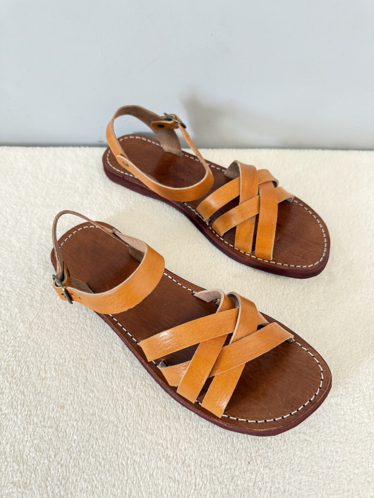 Handcrafted Genuine Leather Women’s Sandals – Four-Strap Cognac | 100% Handmade