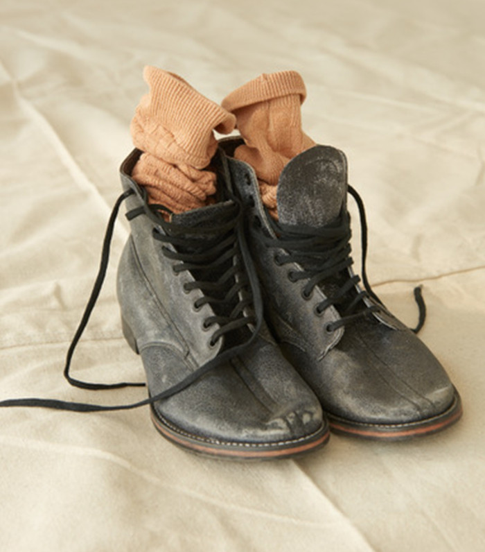 The Great. Black Distressed Leather Boots Workwear Granny Lace Up Boxcar Vintage