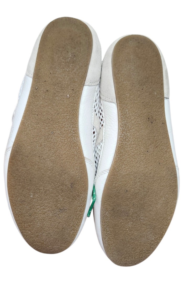 ZARA Mesh Ballet Flats White Green Lace-Up Shoes Women US 5 EU 36 Casual Summer