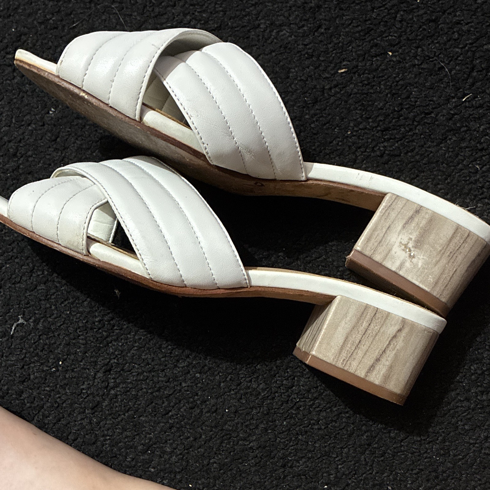 Antonio Melani Women’s Quilted Slide Sandals Slip-On Leather White US 8.5 M