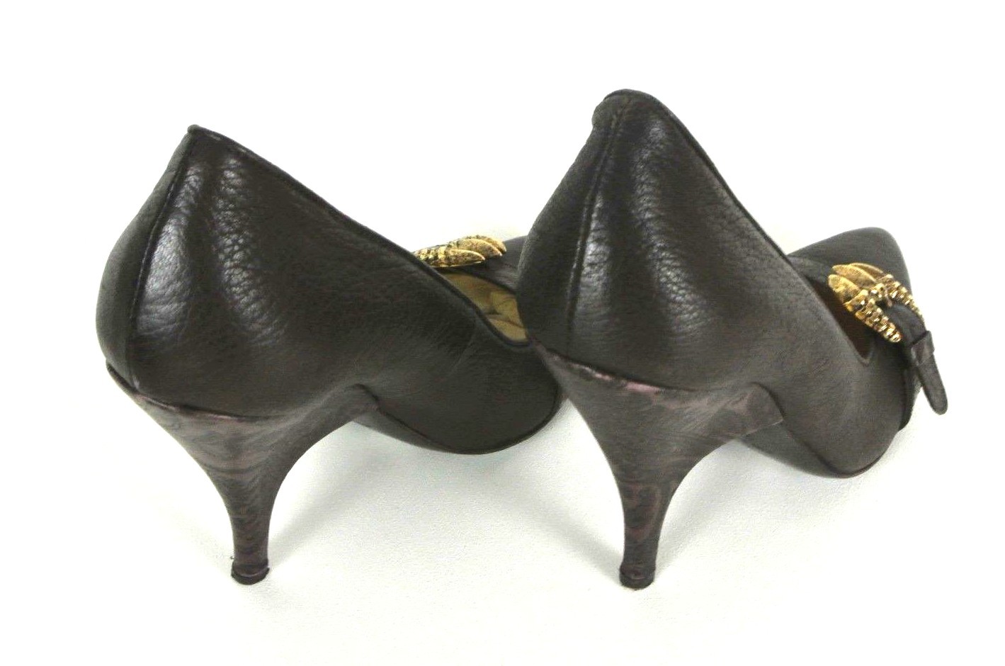 Just Cavalli Brown high Heel pumps 9.5 Gold Buckle Made In Italy Pointy toe*1008